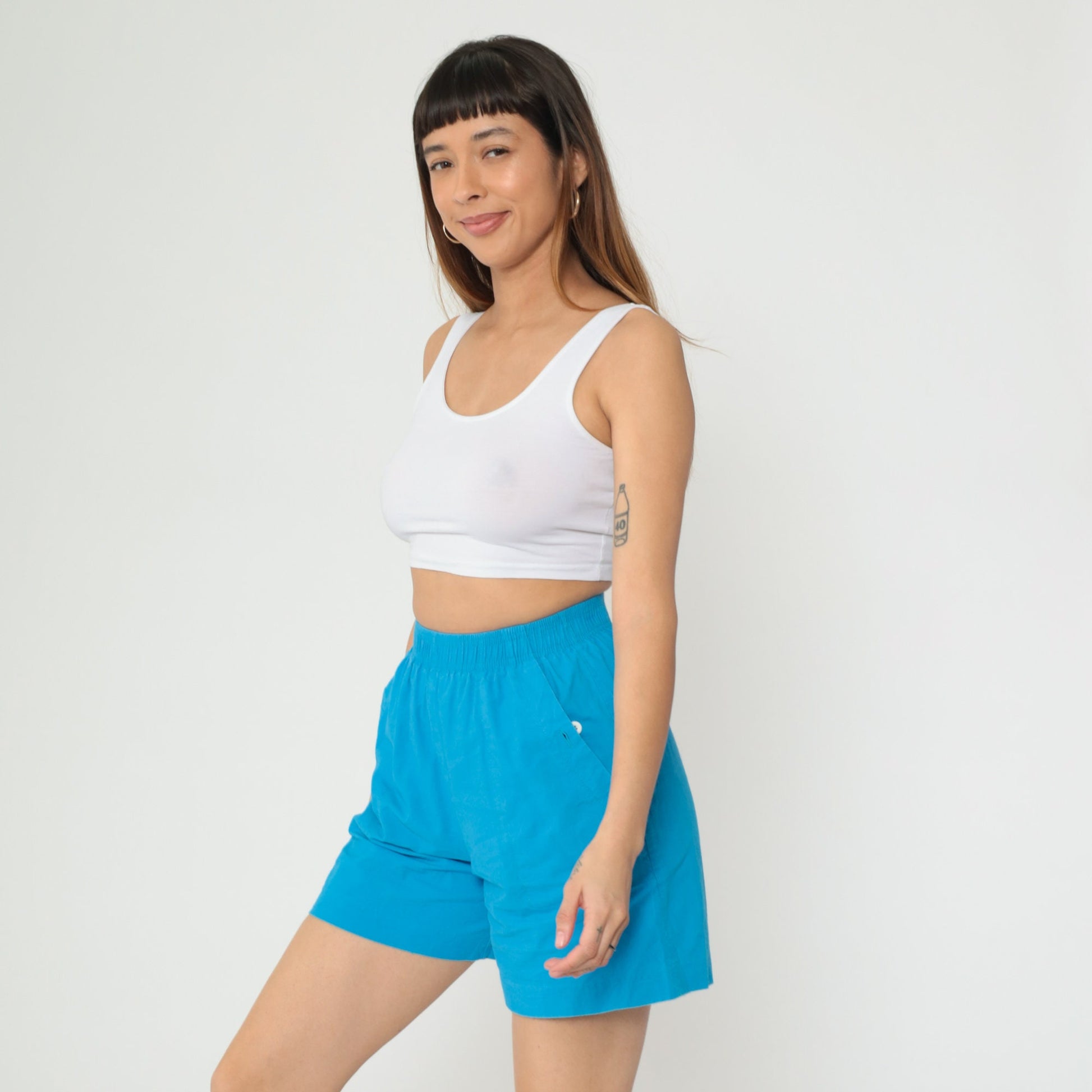 90s Blue Cotton Lounge Shorts High Waist Elastic Waist Small S