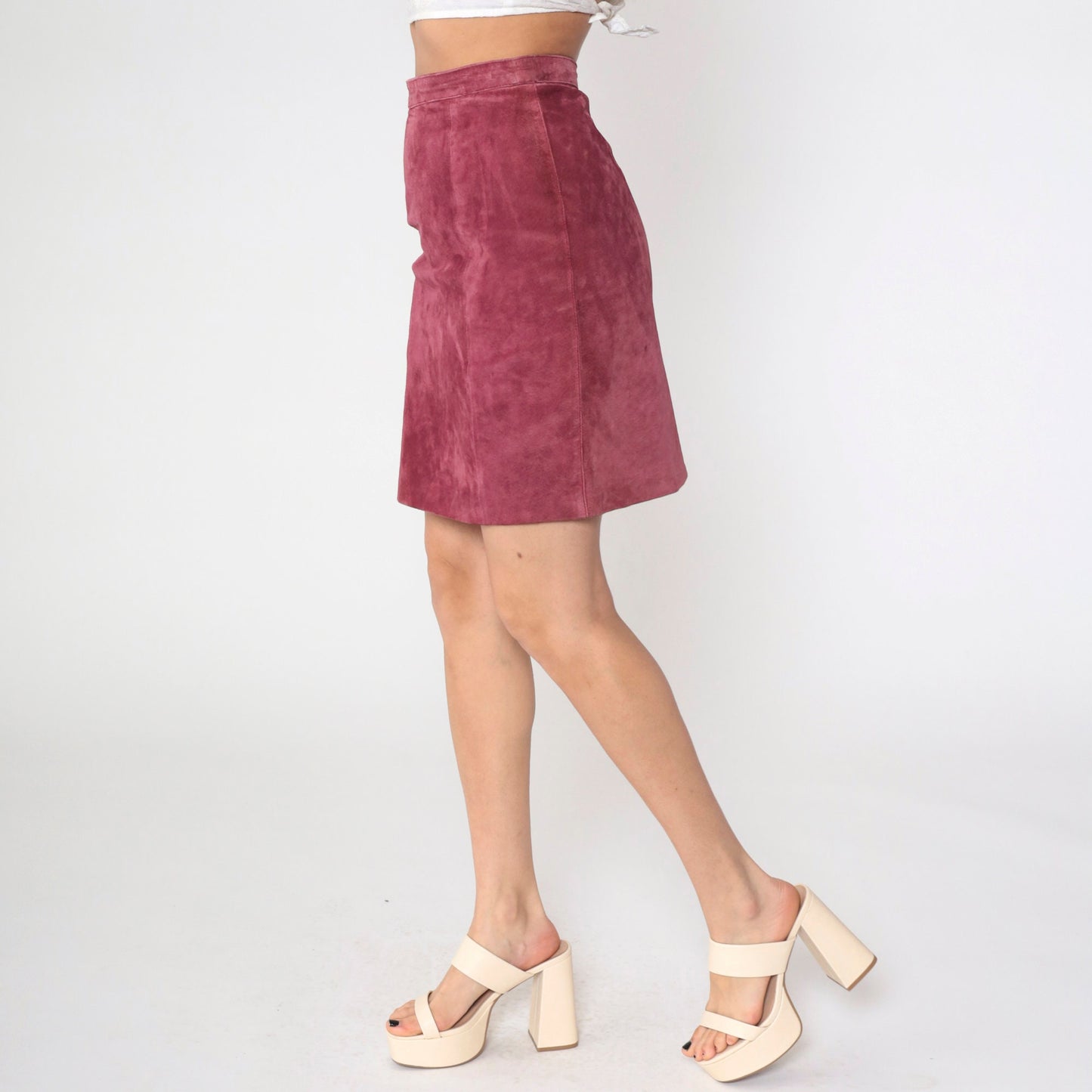 90s Gitano Suede Mini Skirt Deep Pink Pencil High Waist Small S