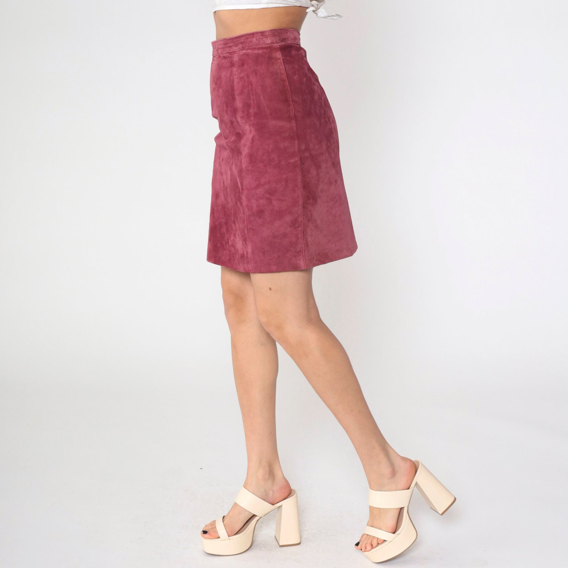 90s Gitano Suede Mini Skirt Deep Pink Pencil High Waist Small S