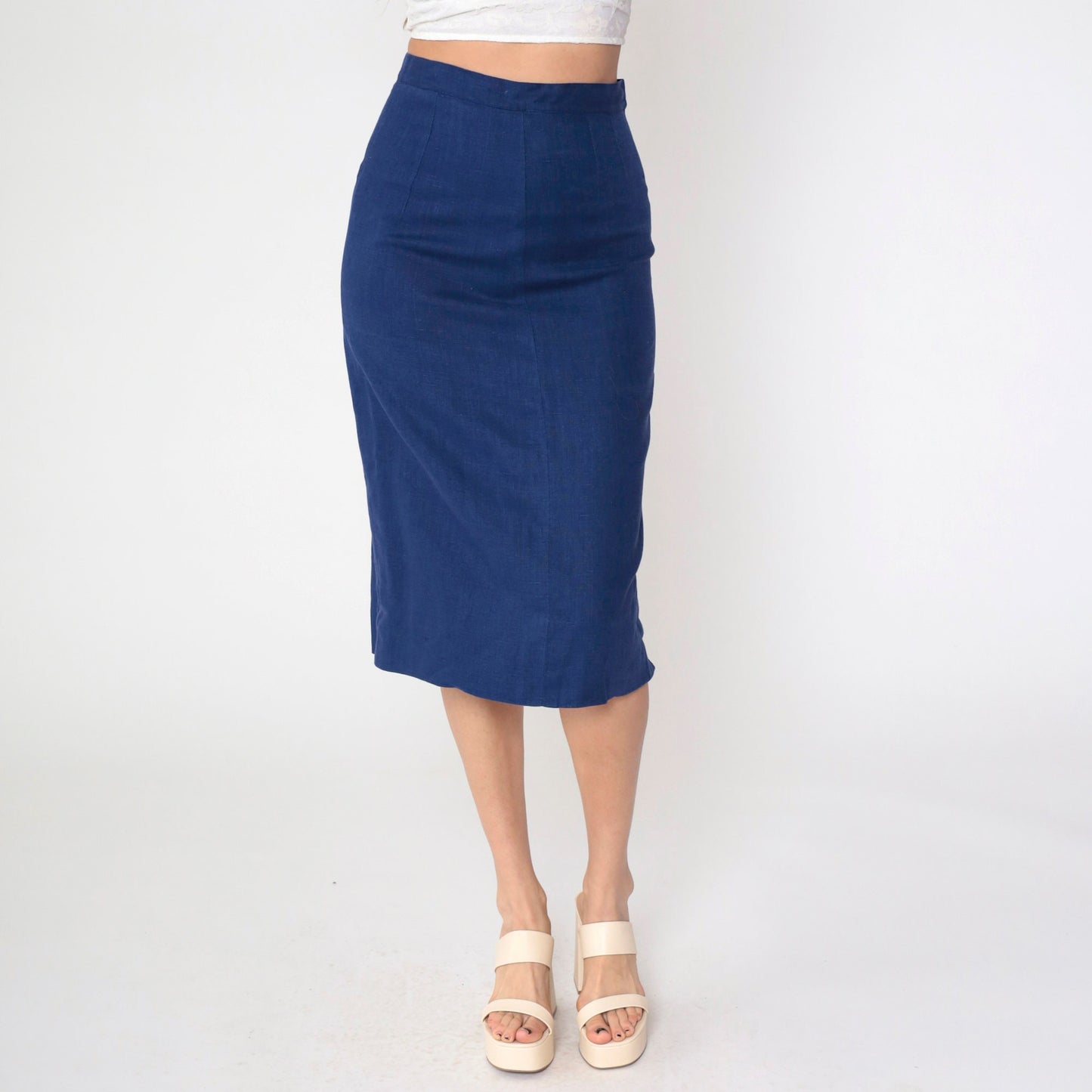 1960s Dark Brown Pencil Midi Skirt High Waist Metal Zipper Small