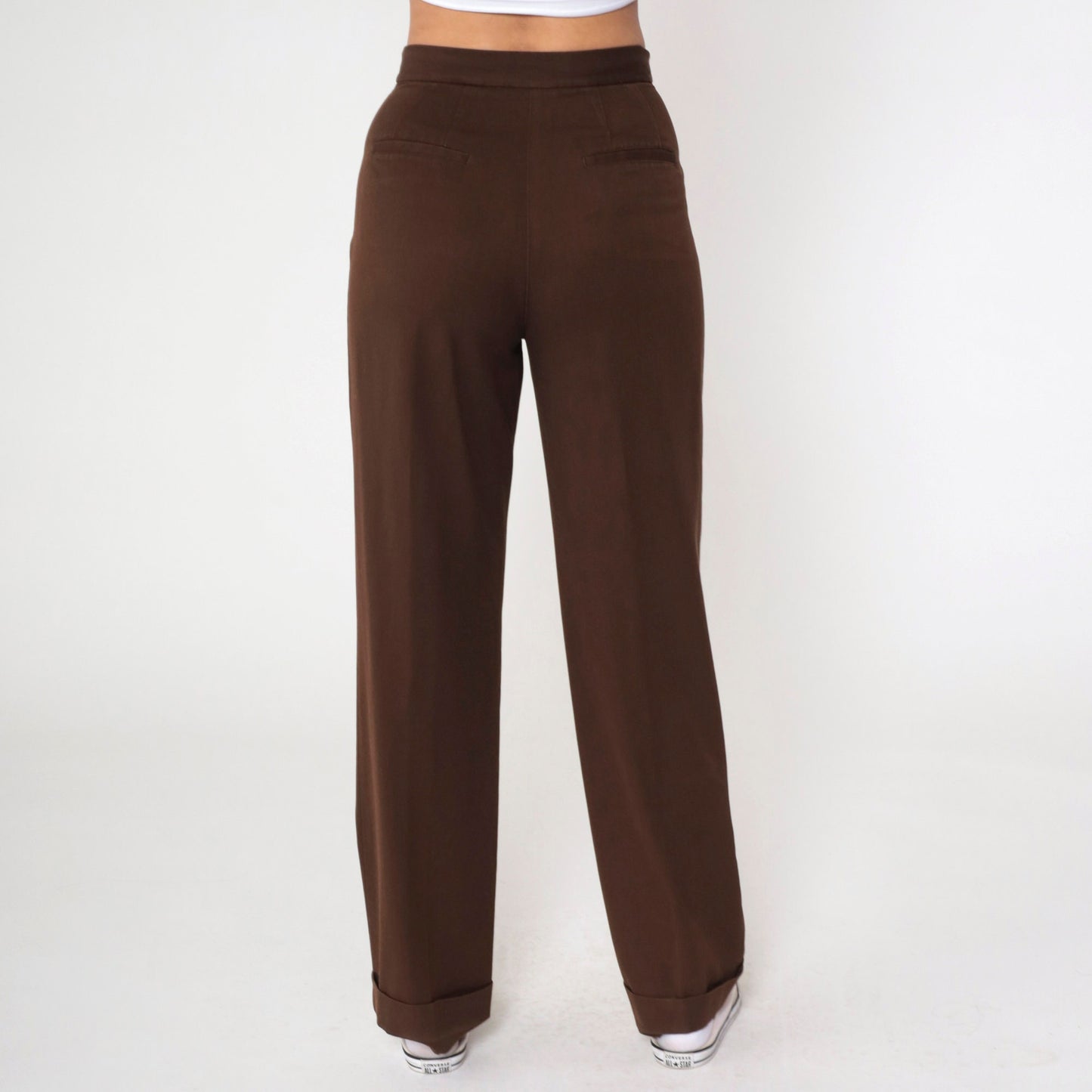 00s Liz Claiborne Brown High-Waisted Cuffed Straight Trousers Small 4