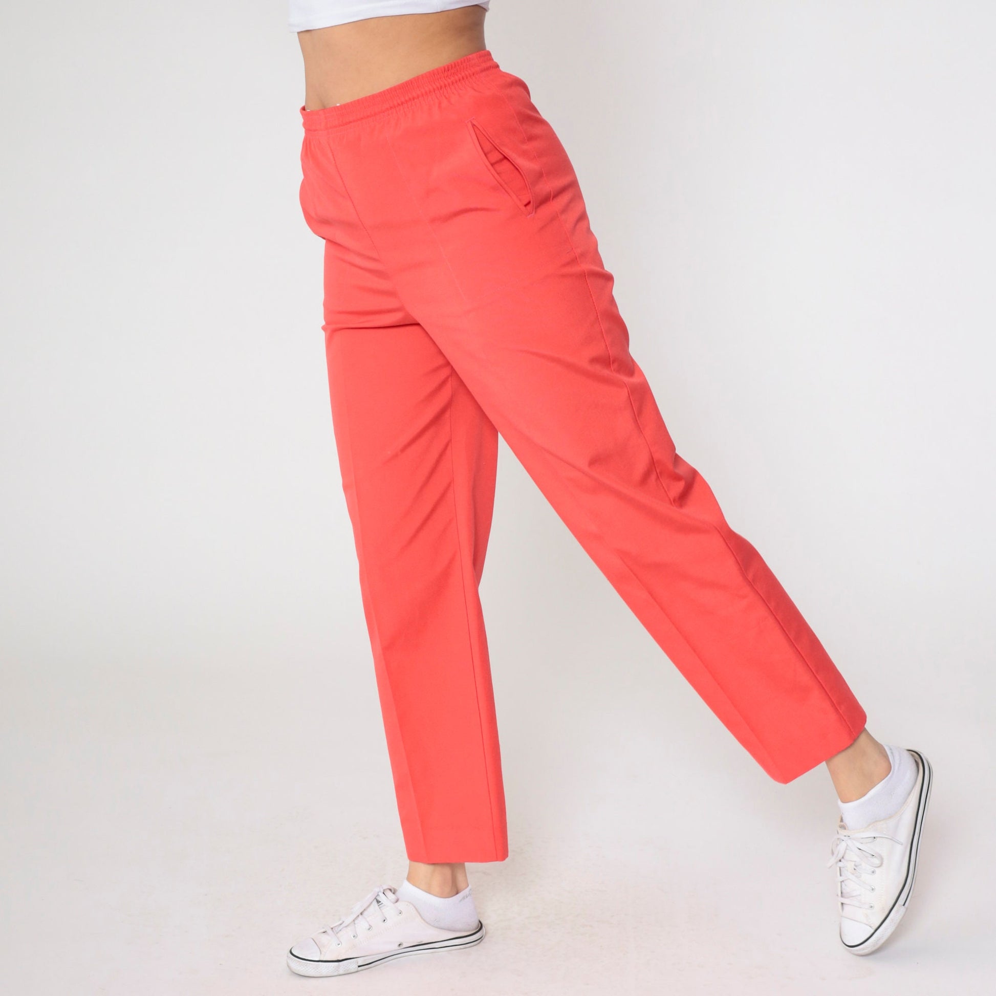 80s Coral Straight Leg Elastic Waist Trousers High Rise Small Medium