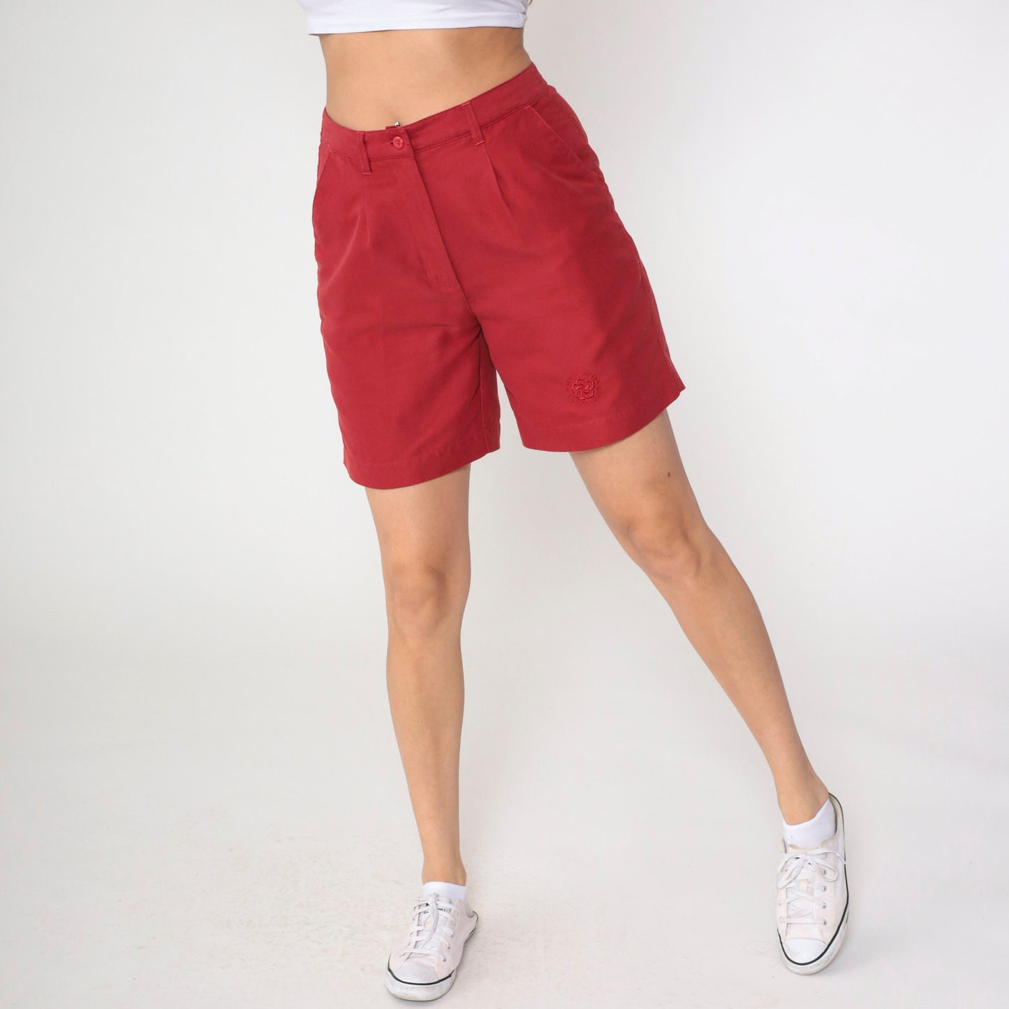 00s Makaha Valley Country Club Red Pleated High-Waist Shorts Small
