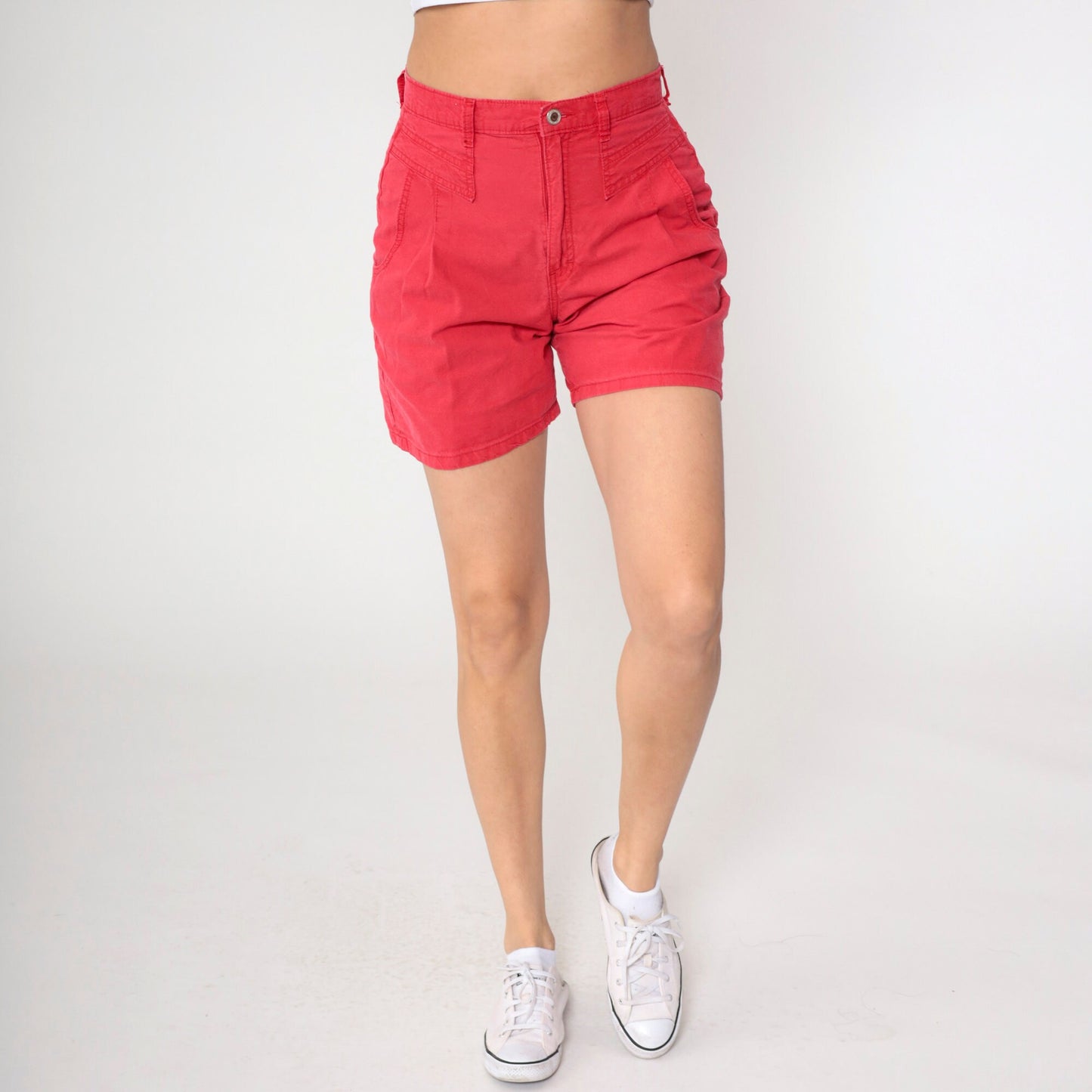 90s Red Pleated High-Waist Shorts Cotton Trouser Small