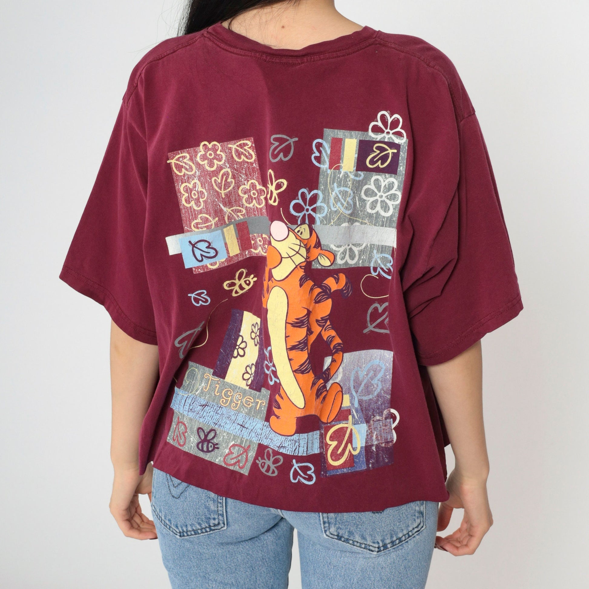 90s Winnie the Pooh Disney T-Shirt Burgundy Graphic Cutoff Plus Size XXL