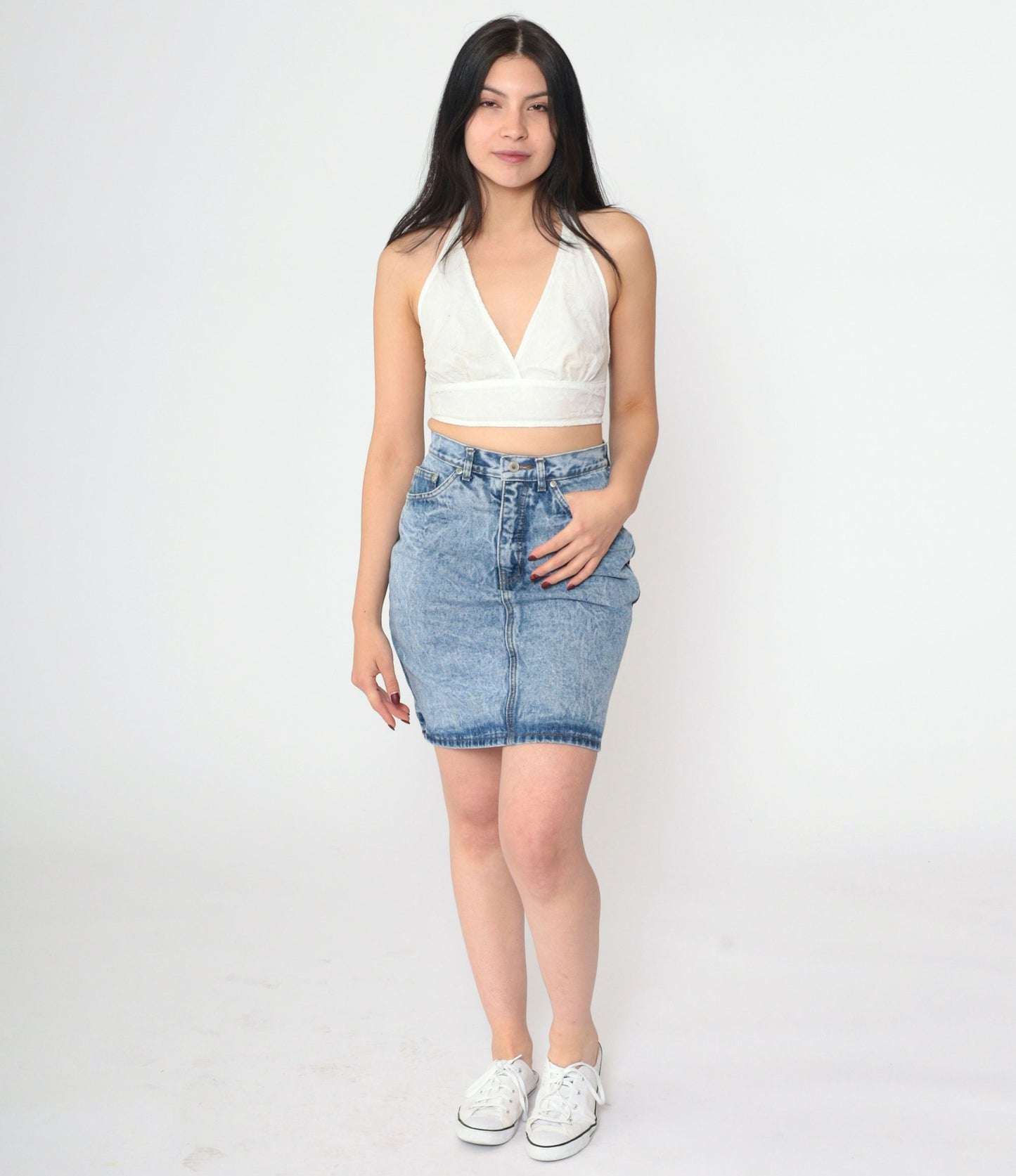 Jordache Acid Wash Denim Mini Skirt 90s High Waist Pencil Blue Small