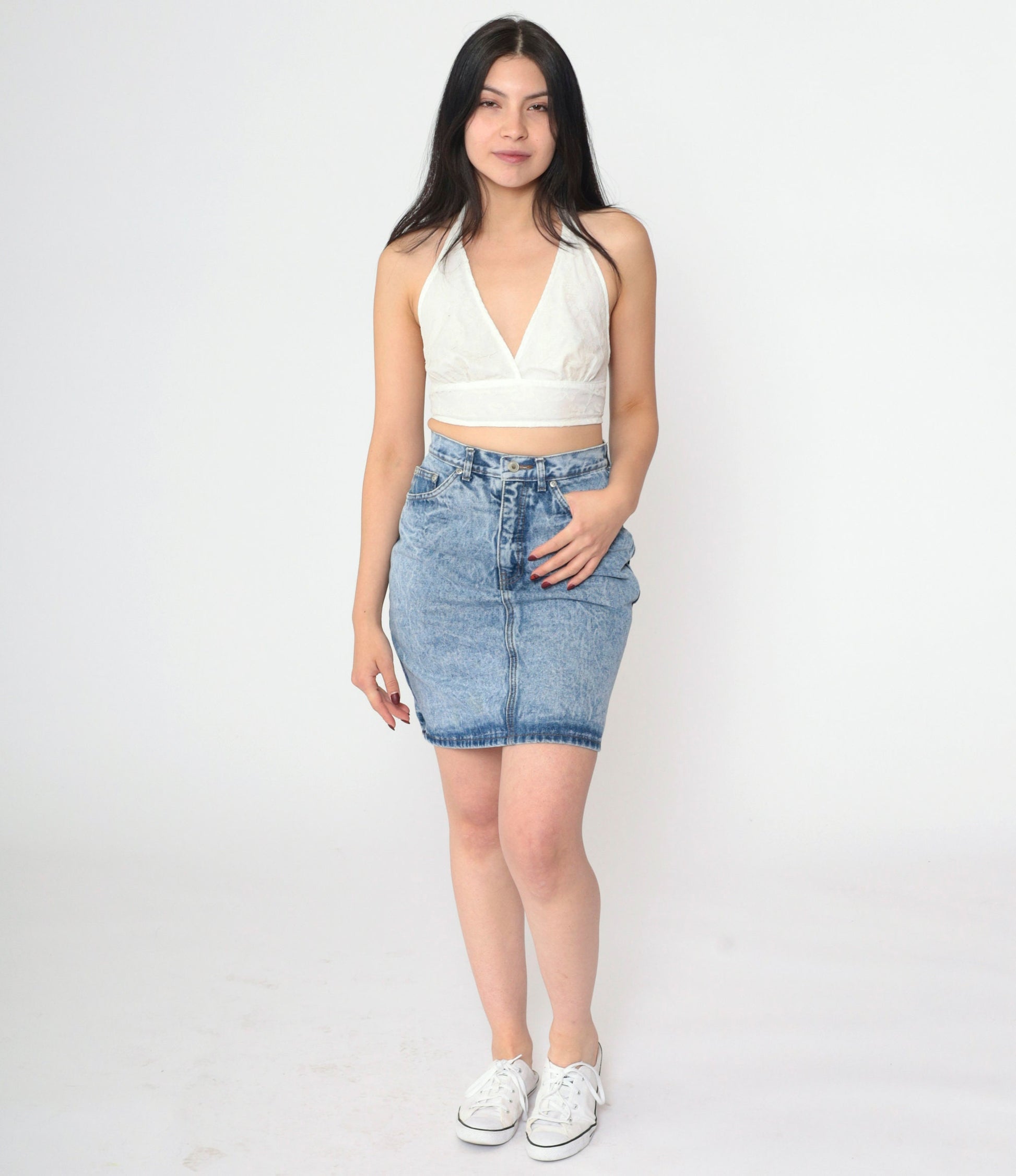 Jordache Acid Wash Denim Mini Skirt 90s High Waist Pencil Blue Small