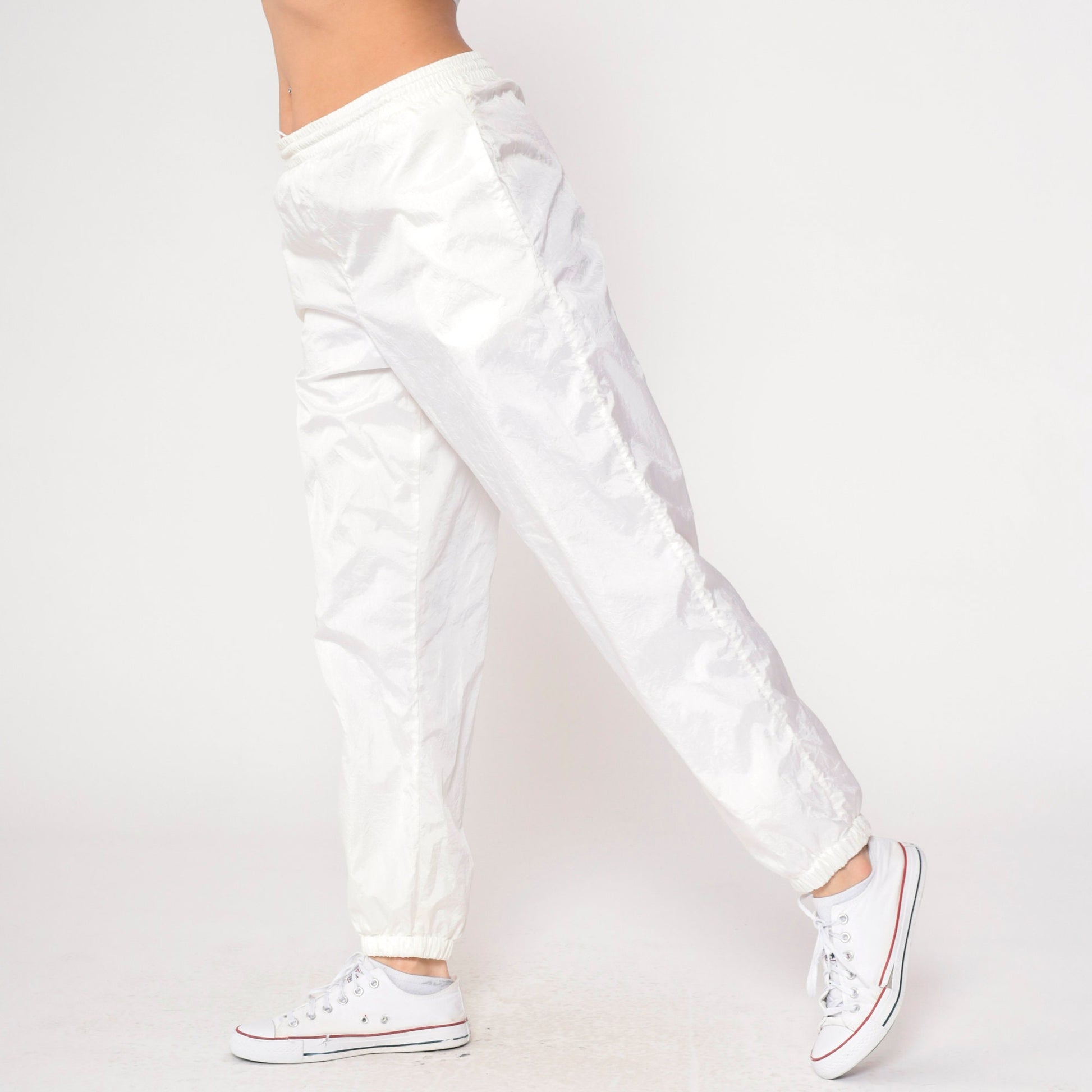 90s Off-White Nylon Track Pants Vintage Jogging Warmup Small