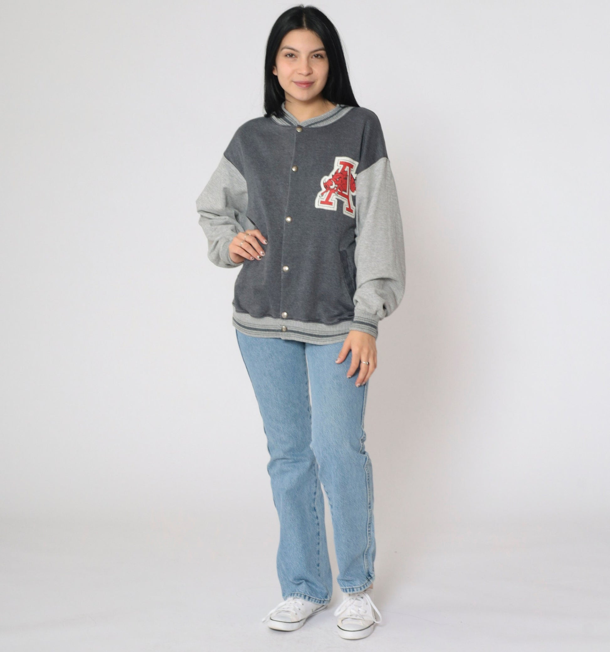90s Arkansas Razorbacks National Champs Snap Jacket Grey Colorblock Large
