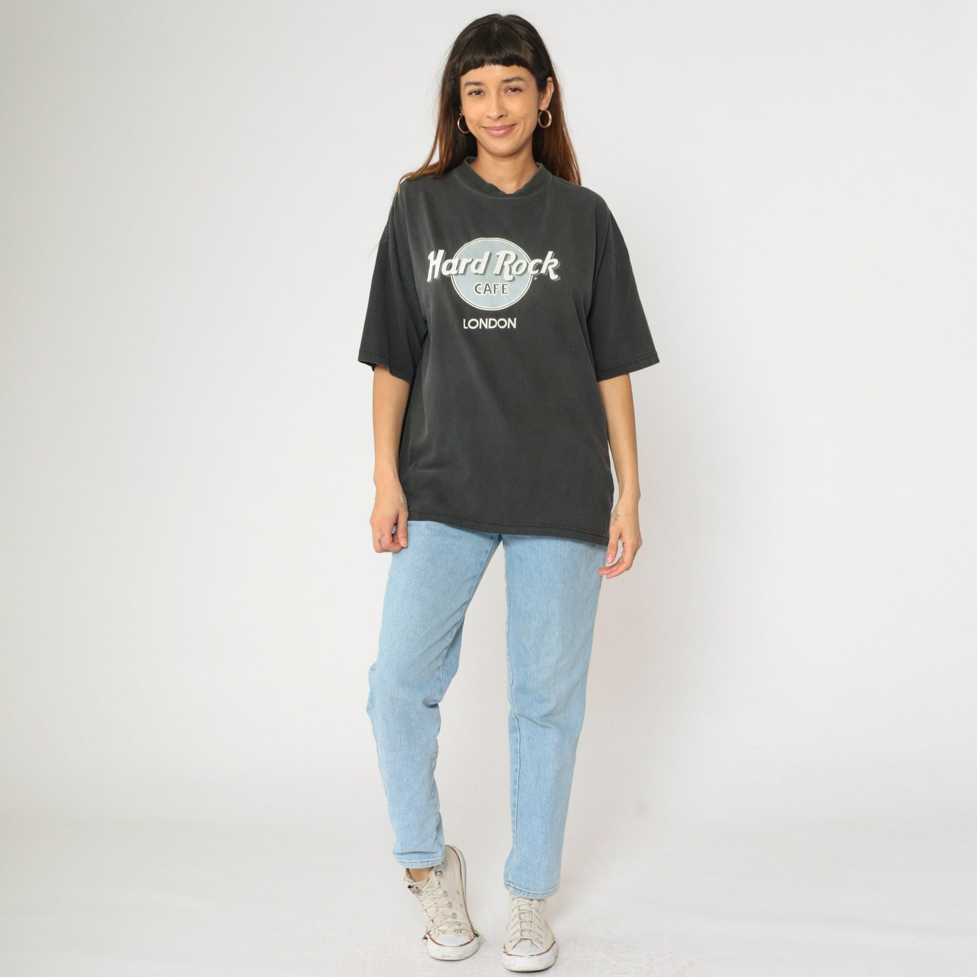 90s Hard Rock Cafe London Graphic T-Shirt Faded Black Extra Large XL