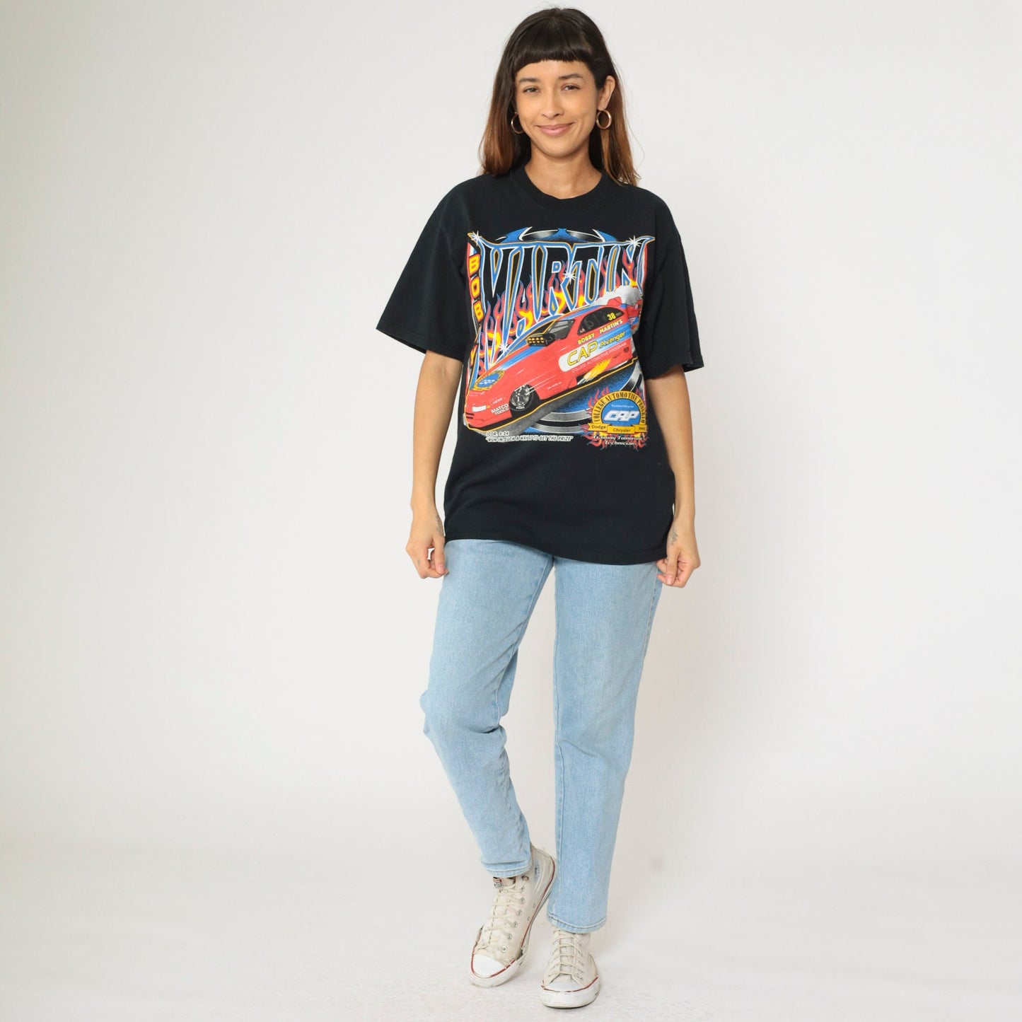 00s Bobby Martin CAP Racing Drag Car Graphic T-Shirt Black Large
