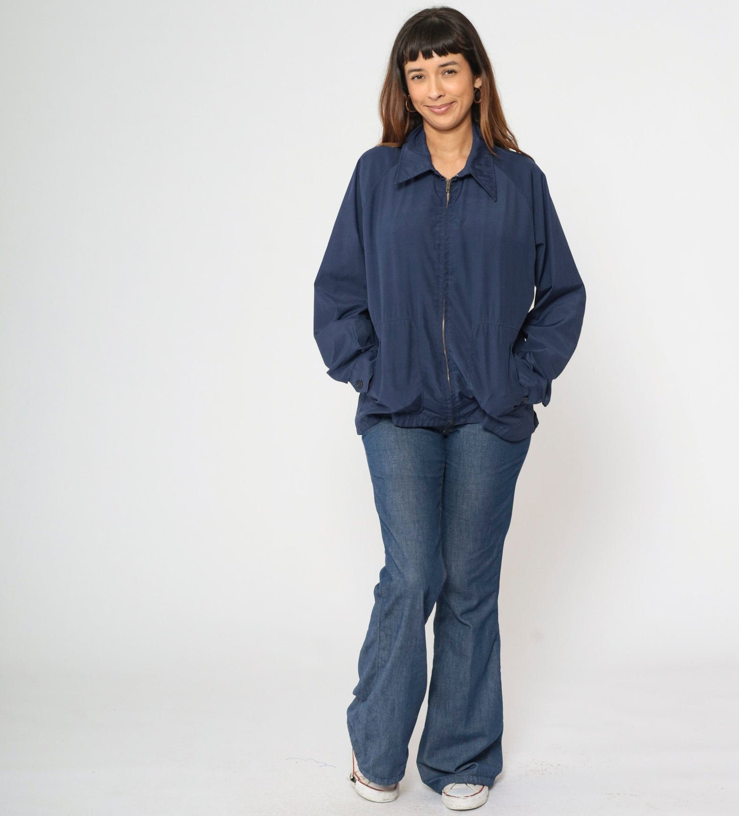 70s McGregor Drizzler Windbreaker Navy Zip Jacket Pointed Collar Extra Large