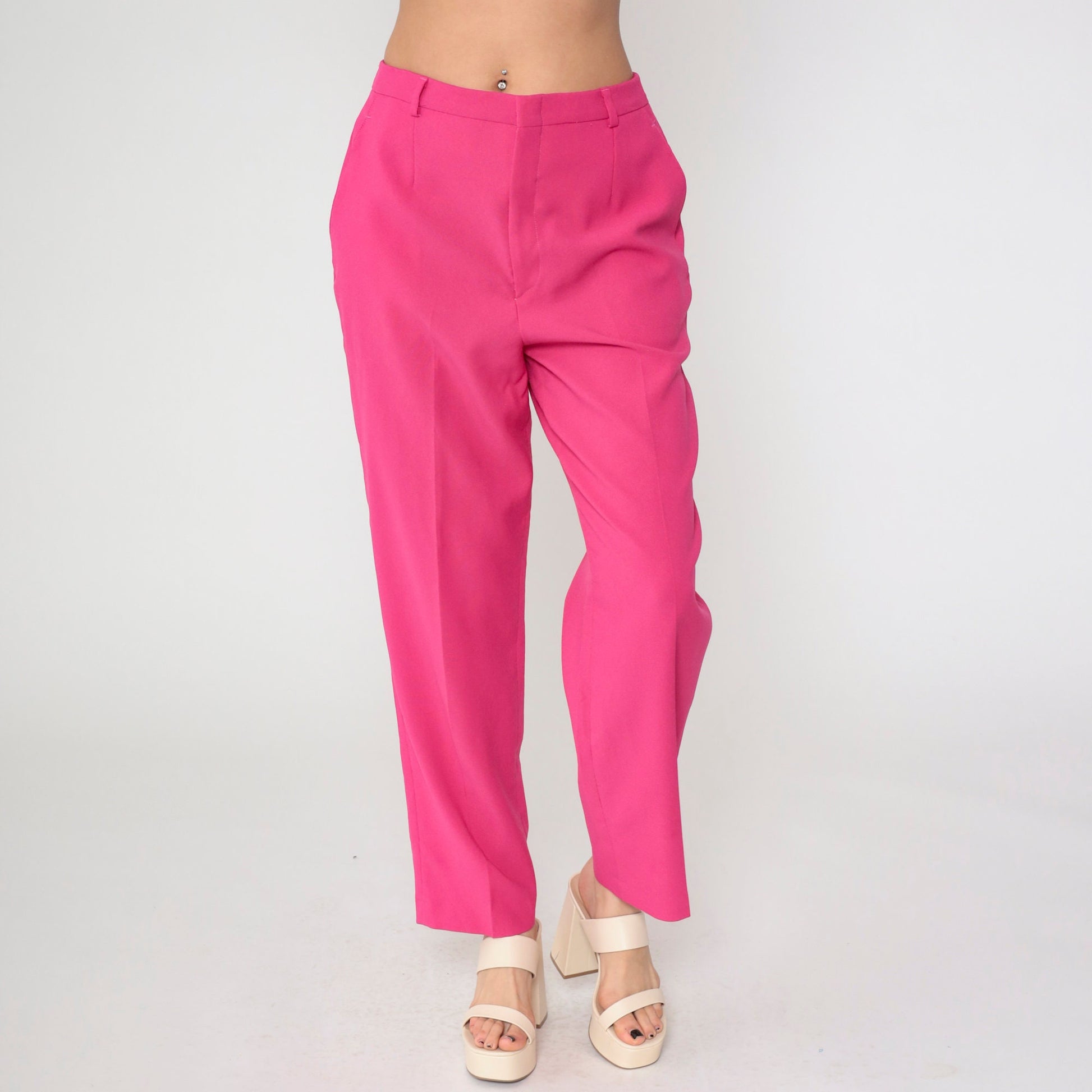 80s Haggar Hot Pink High-Waist Straight Trousers Size 14