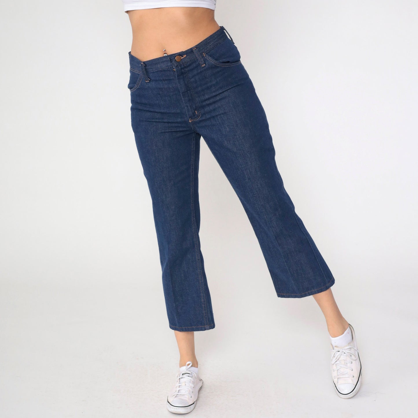 Wrangler 80s Dark Wash High Waisted Bootcut Jeans Cropped Ankle Medium