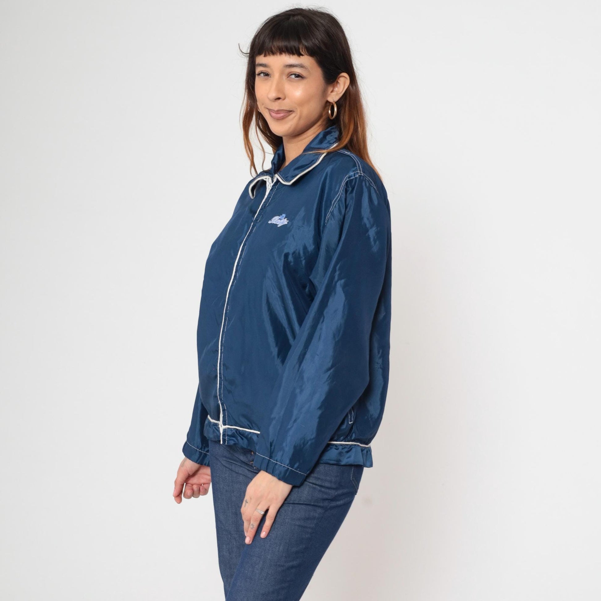 Y2K Rusty Windbreaker Jacket Navy Blue Zip Up Surfer Large L