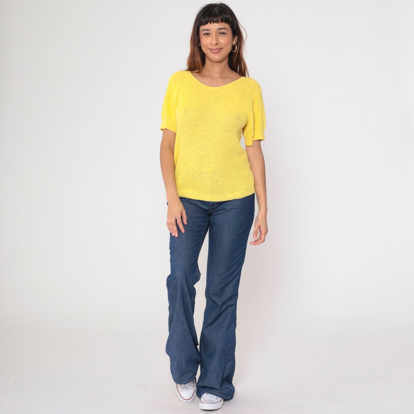 80s Jaguar Yellow Knit Short Sleeve Crewneck Pullover Small S