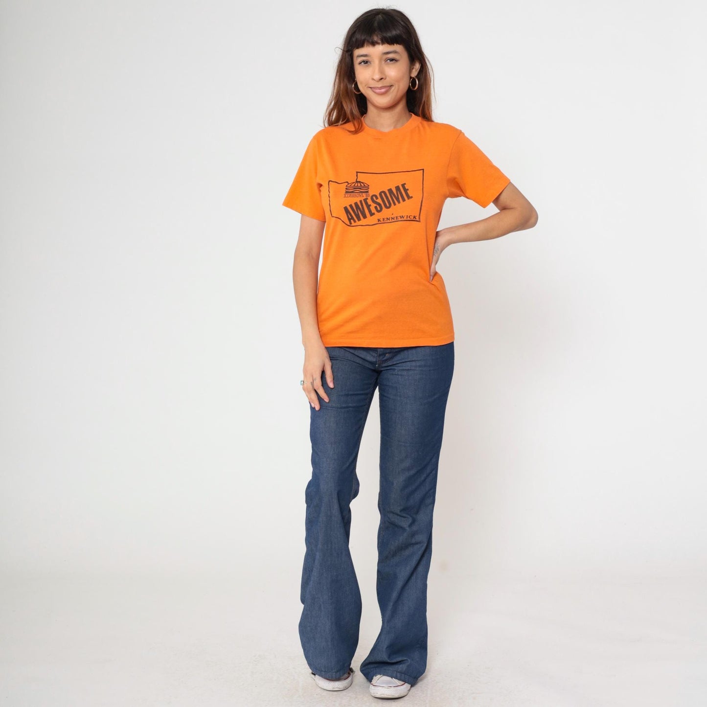 80s Kennewick Kingbowl Bowling Alley Graphic T-Shirt Orange Single Stitch Medium