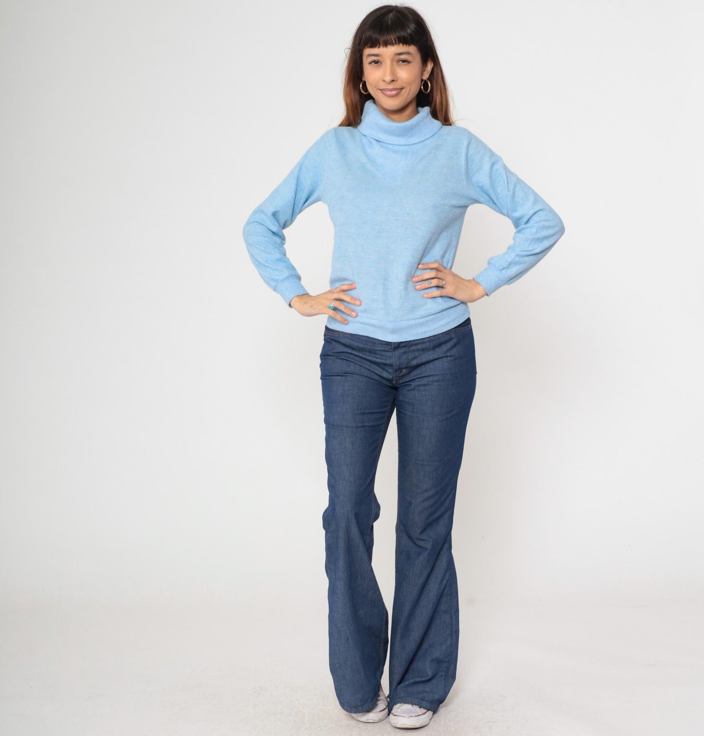 80s Baby Blue Turtleneck Sweatshirt Ski Modes Slouchy Small Medium