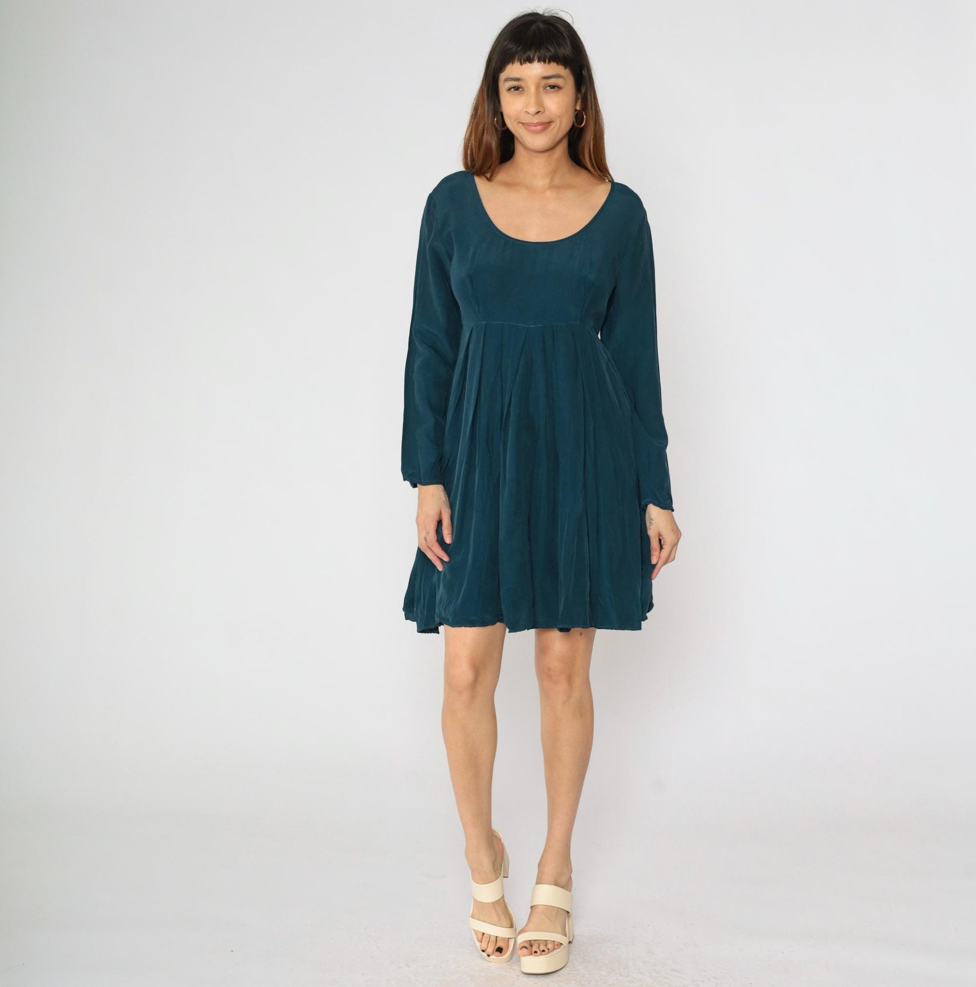 90s Rampage Babydoll Mini Dress Dark Teal Scoop Neck Empire Waist Medium