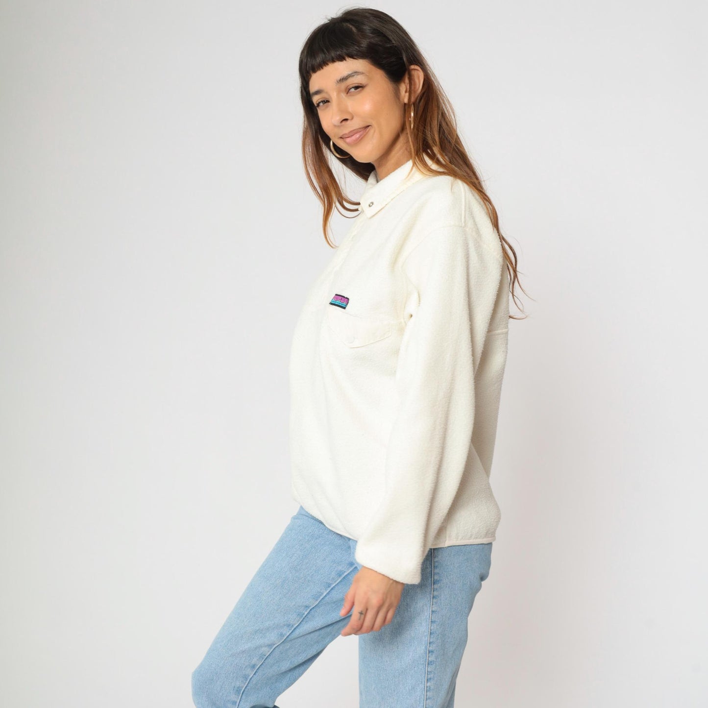 90s Gap Cream Fleece Quarter-Snap Sweatshirt Small