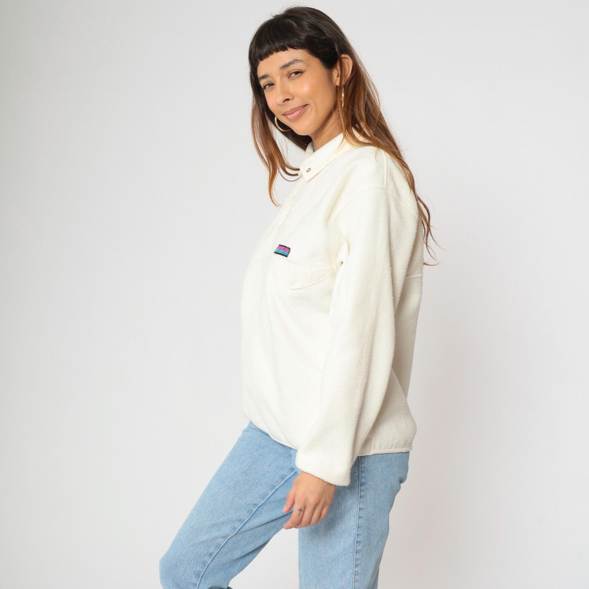 90s Gap Cream Fleece Quarter-Snap Sweatshirt Small
