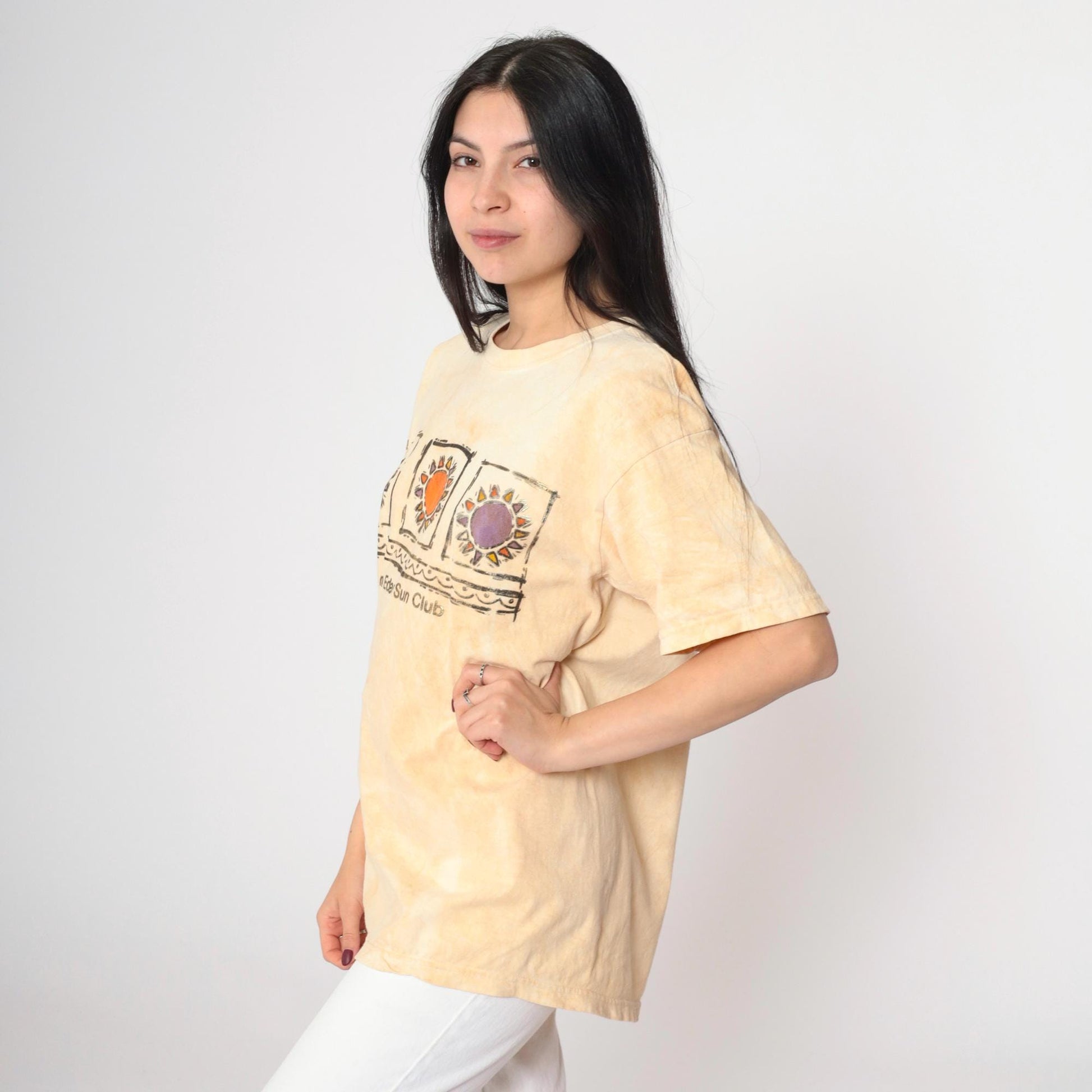 90s Glen Eden Sun Club Tie Dye Graphic T-Shirt Yellow Metallic Large
