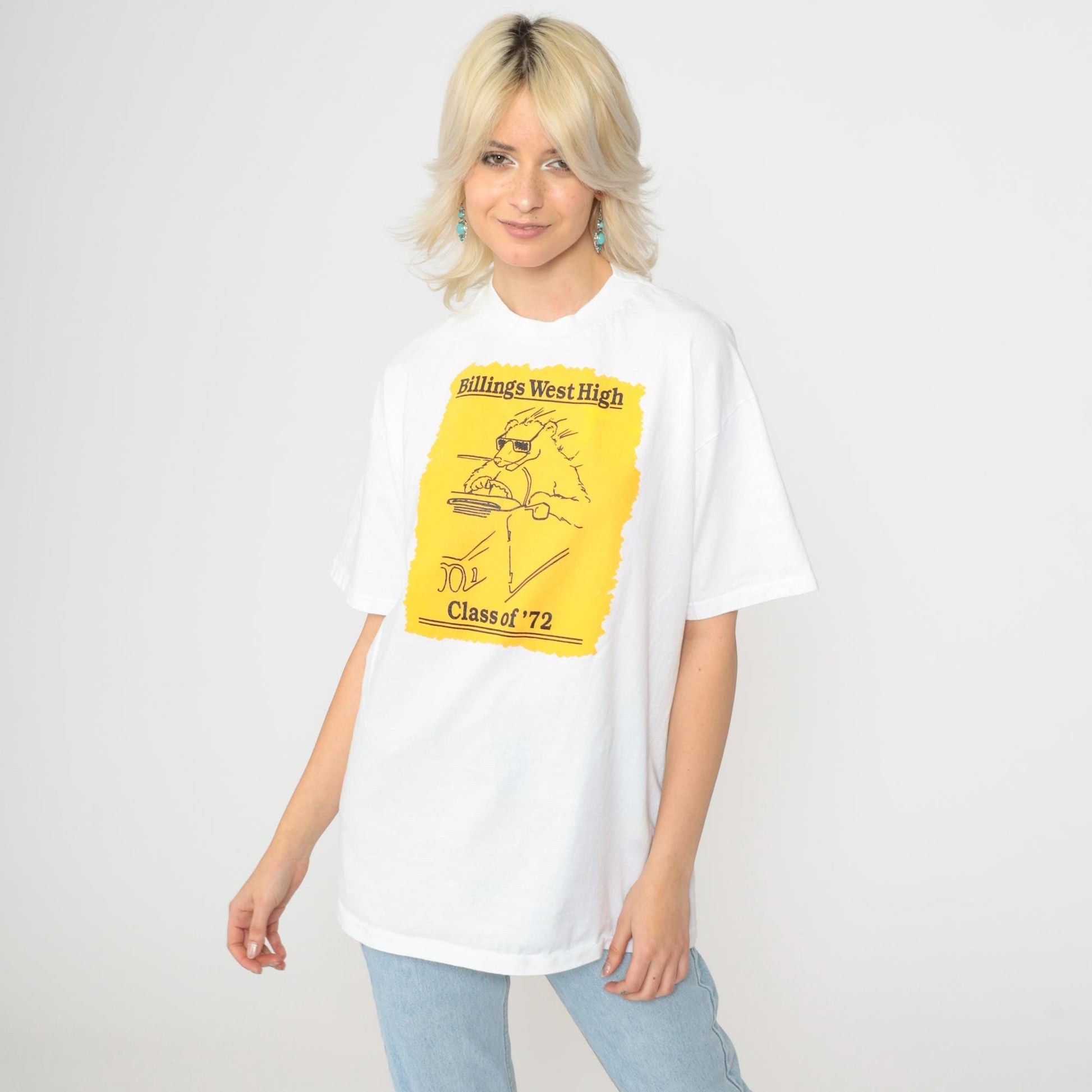 90s Billings West High School Class of '72 Reunion Bear Graphic Tee White Large