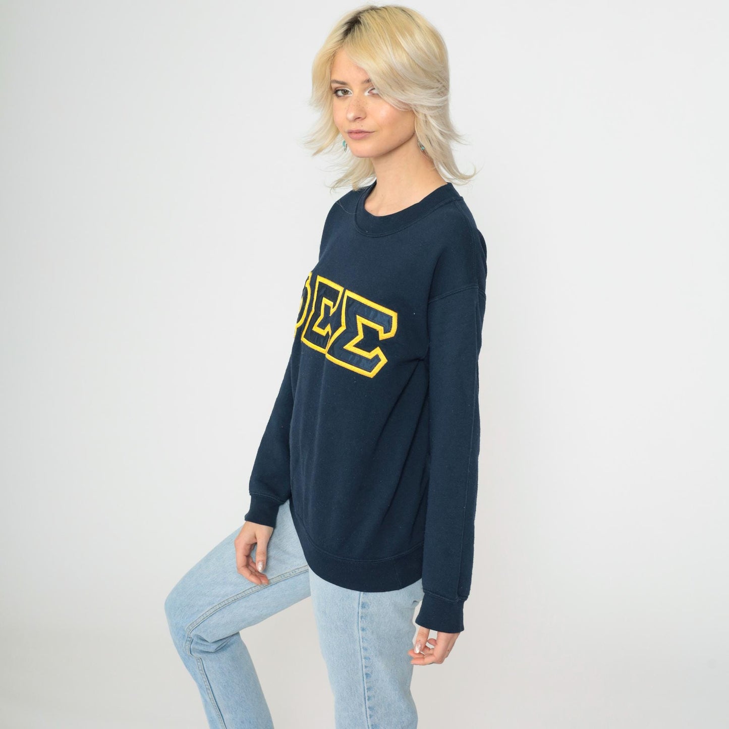 90s Phi Sigma Sigma Sorority Sweatshirt Navy Gold Greek Letters Small