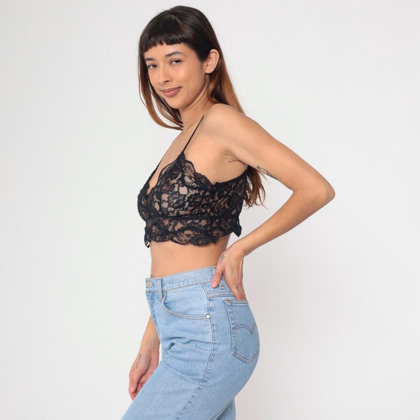 90s Victoria's Secret Black Lace Crop Cami Spaghetti Strap Medium
