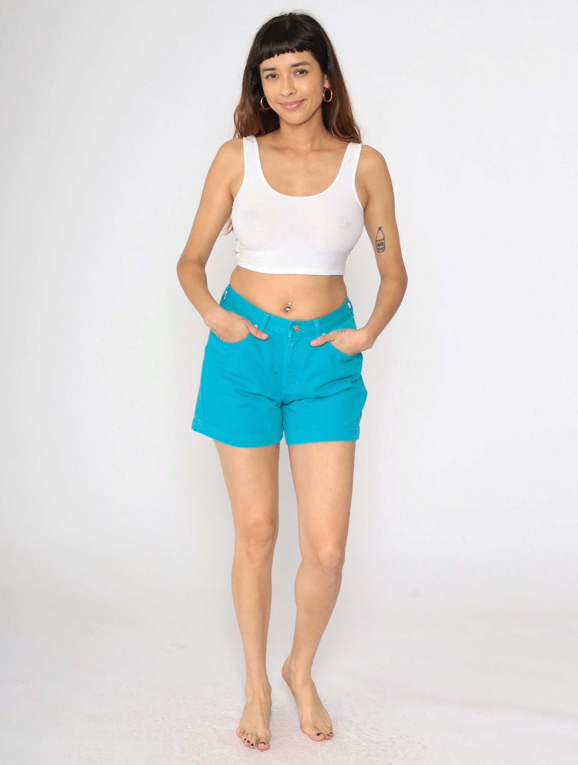 90s Guess Turquoise Denim Shorts Mid Rise Small 30
