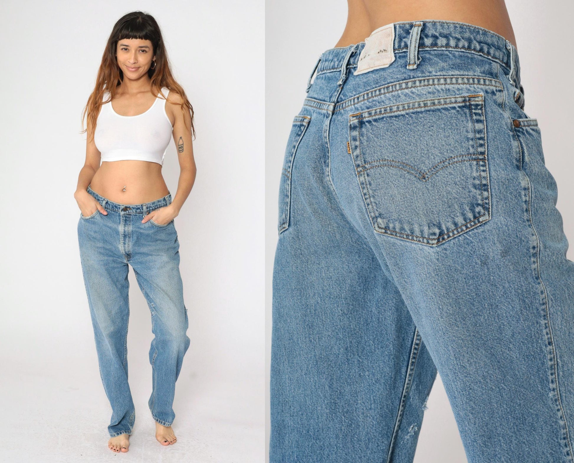 90s Levi's Relaxed Straight Leg Jeans Distressed Blue Denim 36 x 32