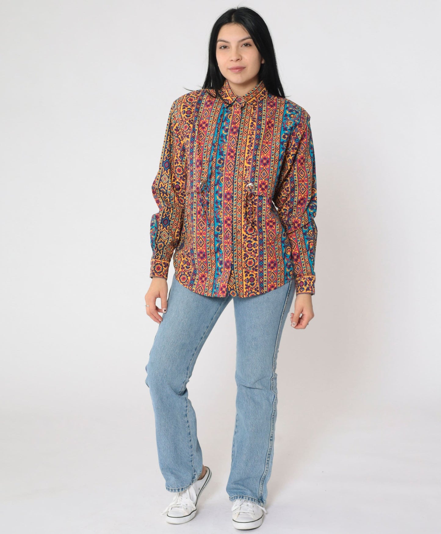 90s Frontier Series Western Floral Button Up Shirt Concho Medium
