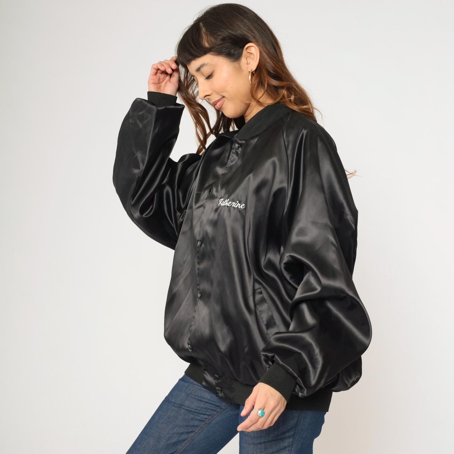 90s Midwest New Mexico Community Action Program Satin Bomber Jacket Black XXL