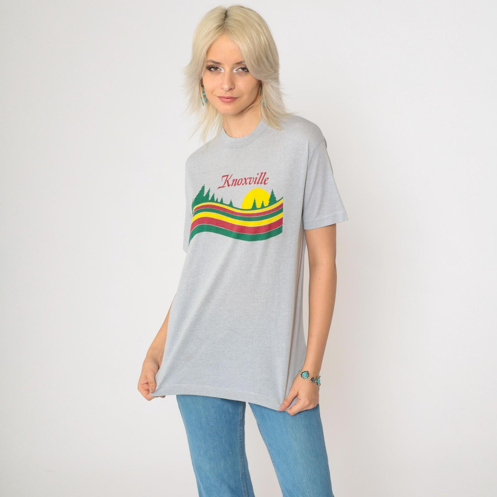 80s Knoxville Tennessee Graphic T-Shirt Grey Nature Print Small