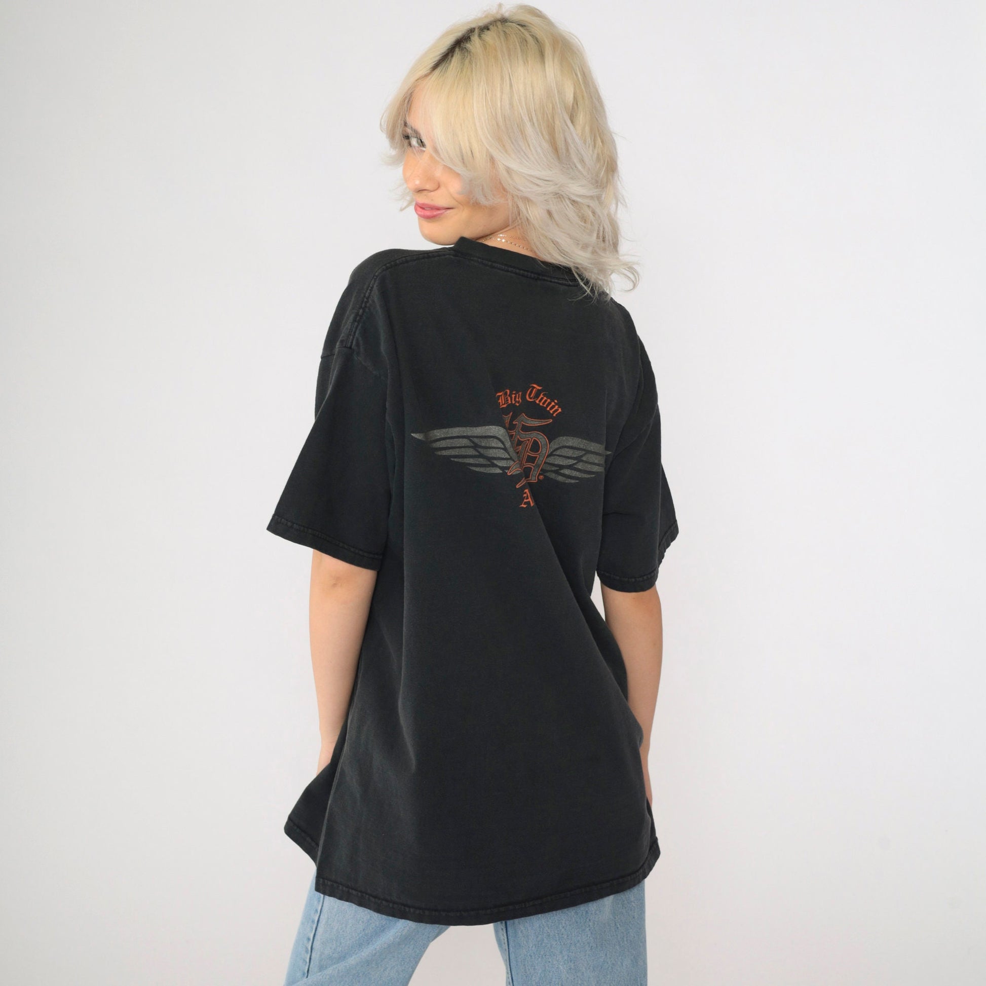 2002 Harley-Davidson Big Twin Aruba Graphic T-Shirt Black Y2K Extra Large XL