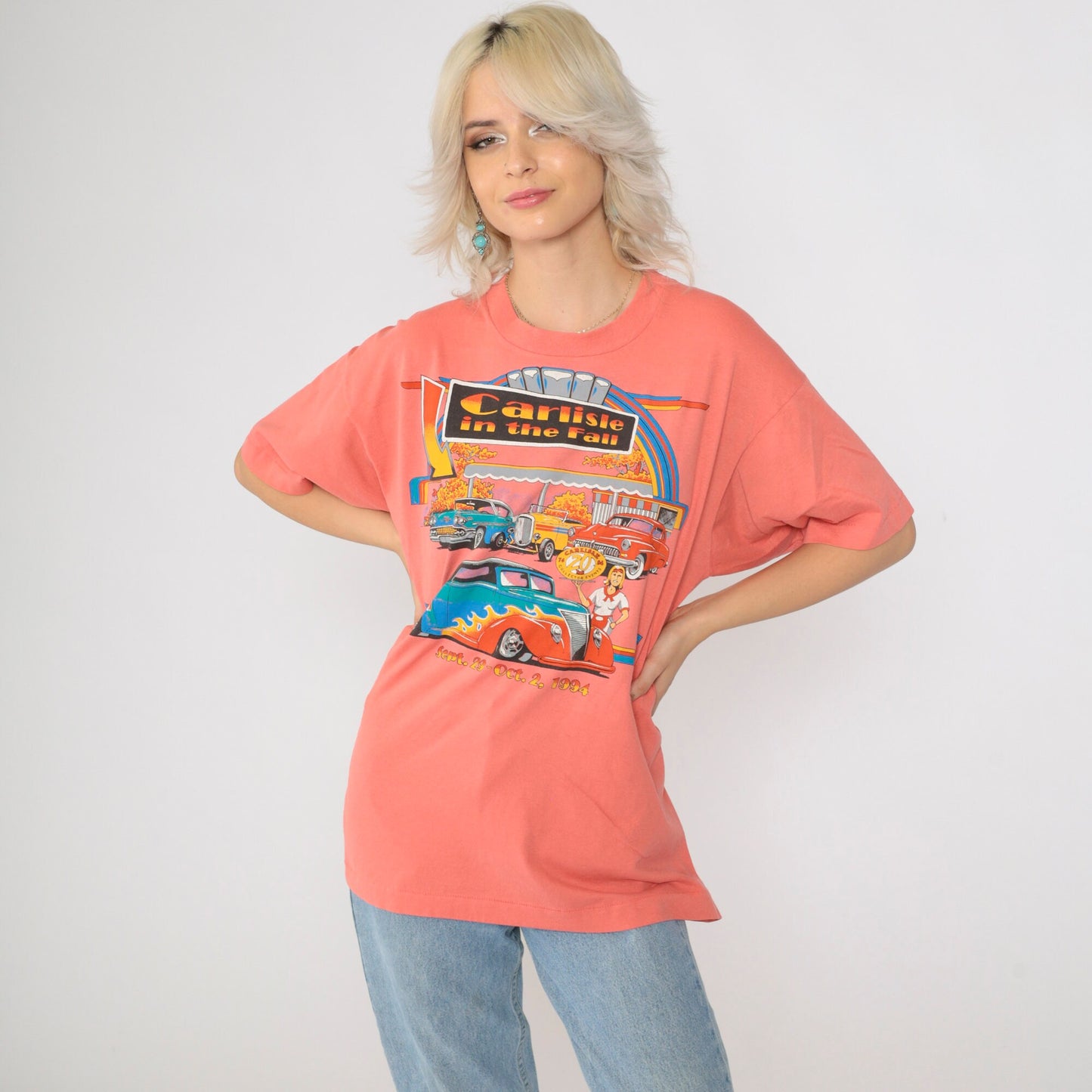1994 Carlisle in the Fall Classic Car Graphic T-Shirt Coral Extra Large