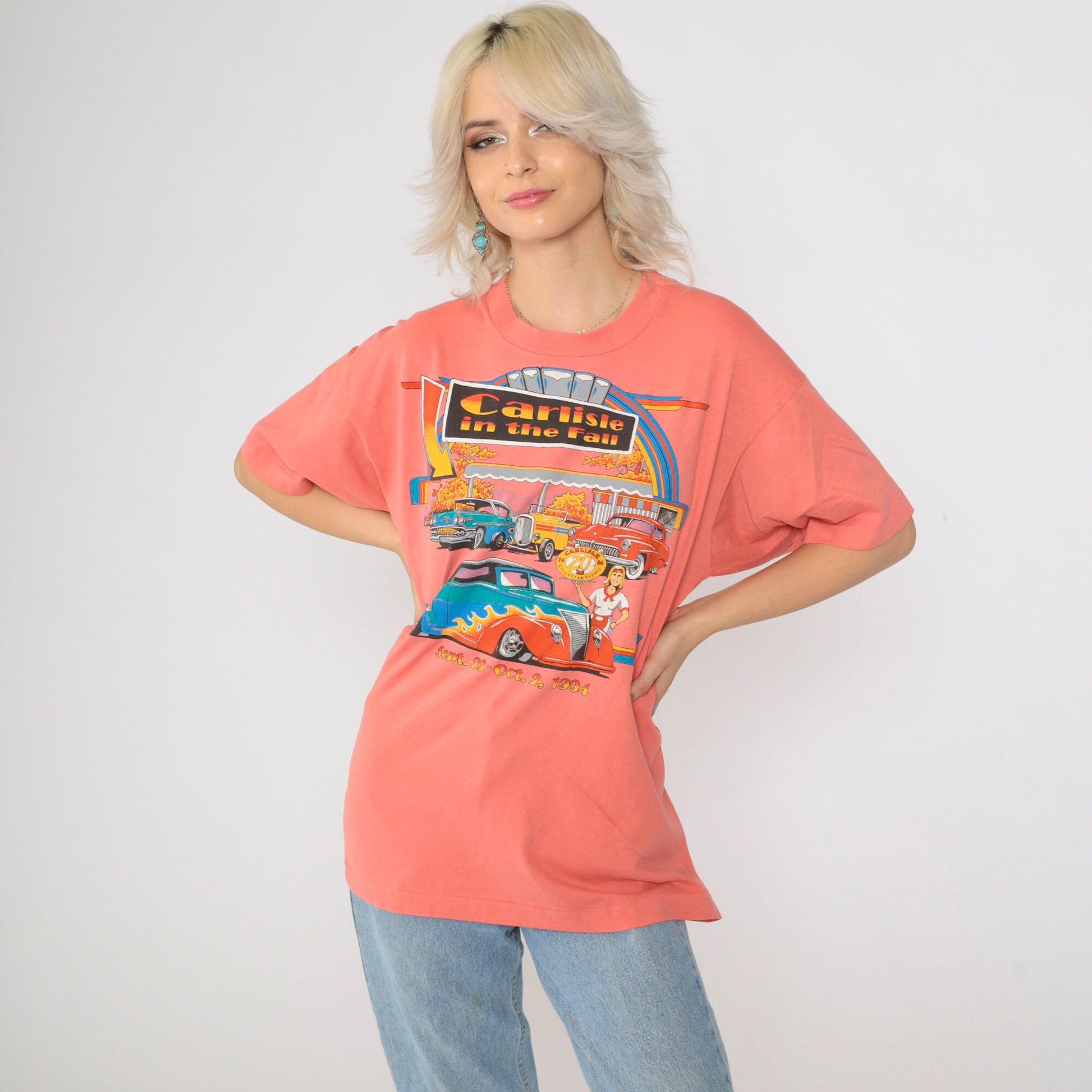 1994 Carlisle in the Fall Classic Car Graphic T-Shirt Coral Extra Large