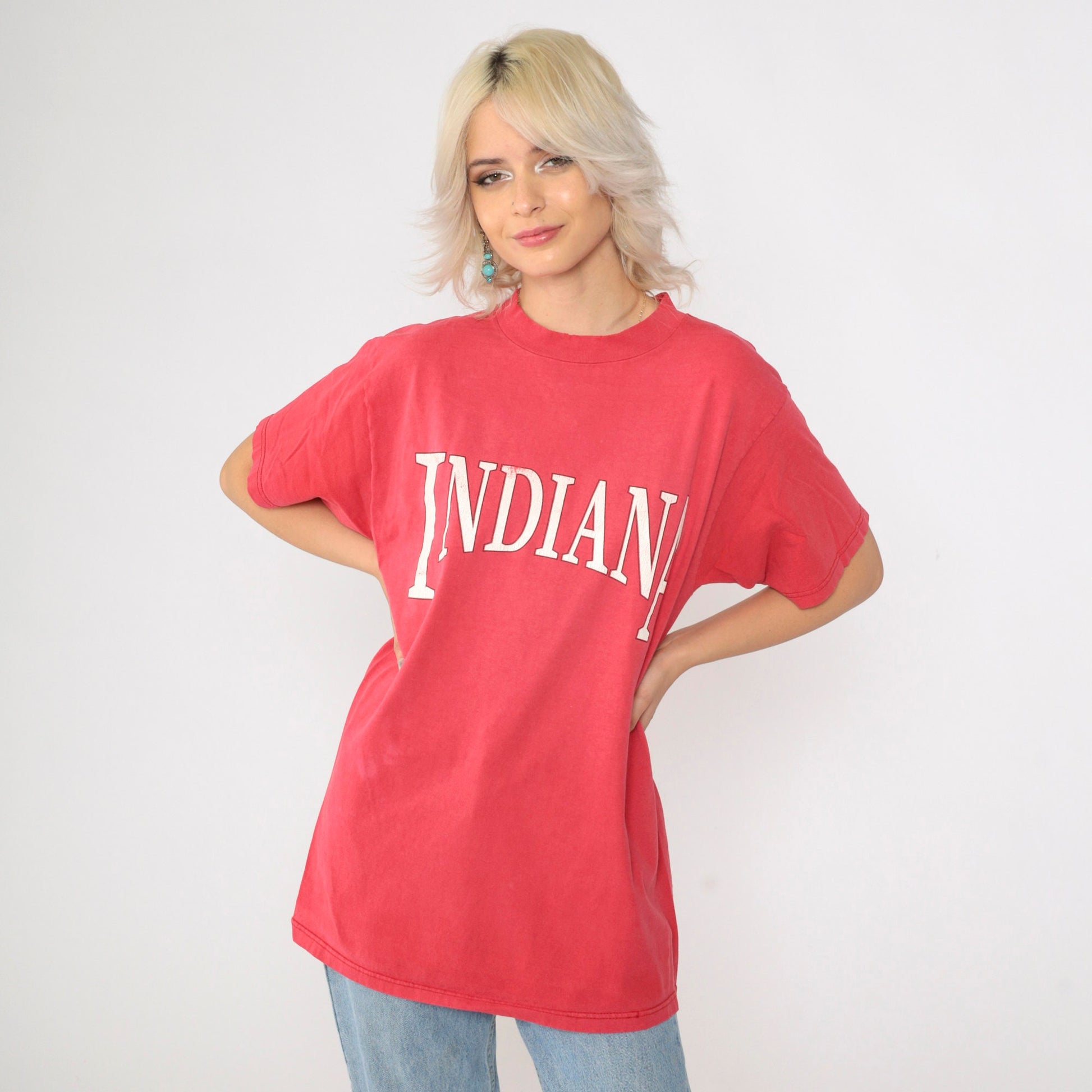 90s Indiana Graphic T-Shirt Faded Red Destination Tee Medium
