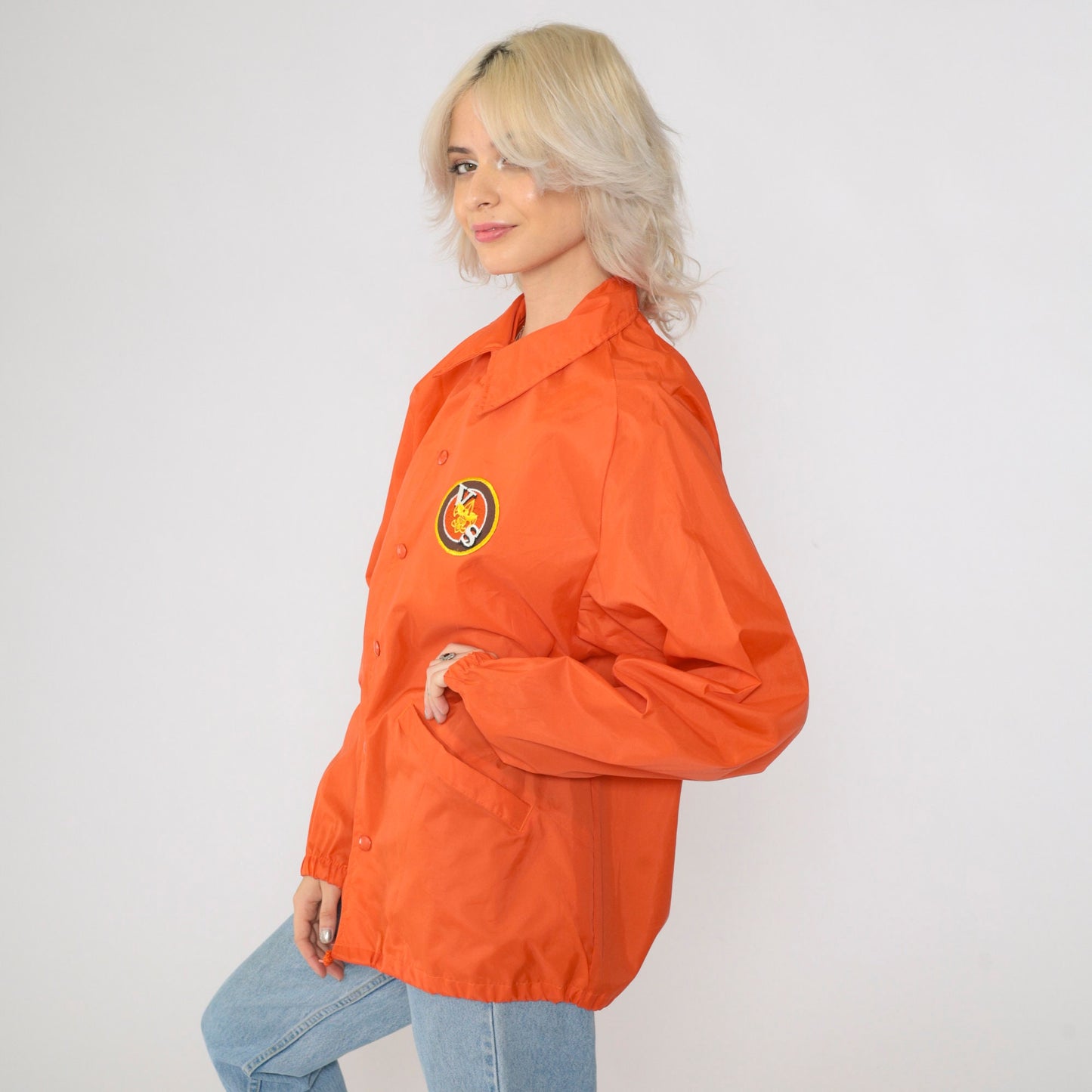 70s Boy Scouts of America Varsity Scout Orange Nylon Windbreaker Jacket Large L