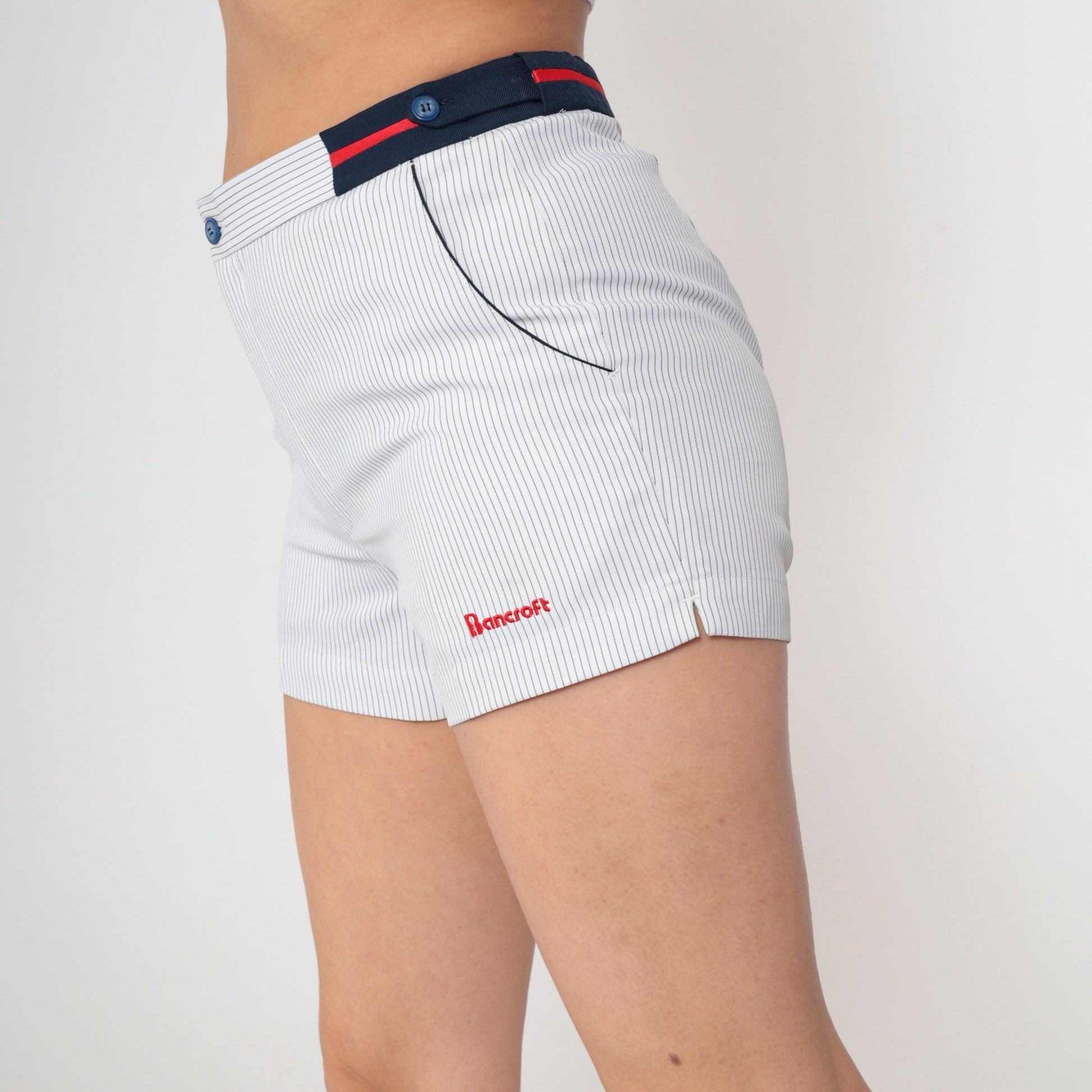 80s Bancroft Sport Pinstripe Tennis Shorts White High Waisted Small