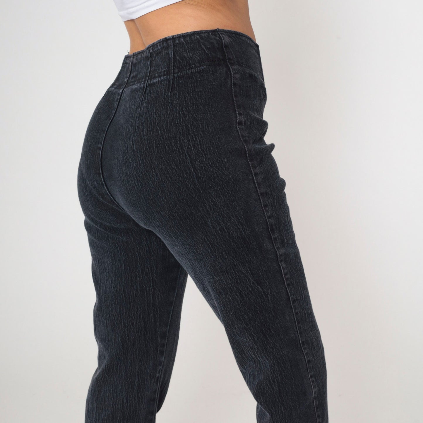 90s Anchor Blue Black Stirrup Jeans High-Waisted Skinny Medium