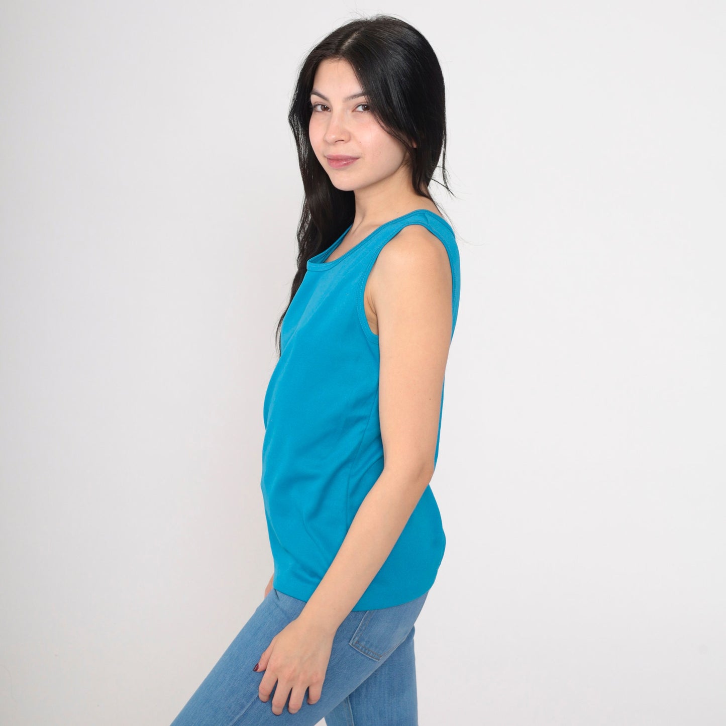 70s Sears Tank Top Bright Blue Scoop Neck Sleeveless Small S