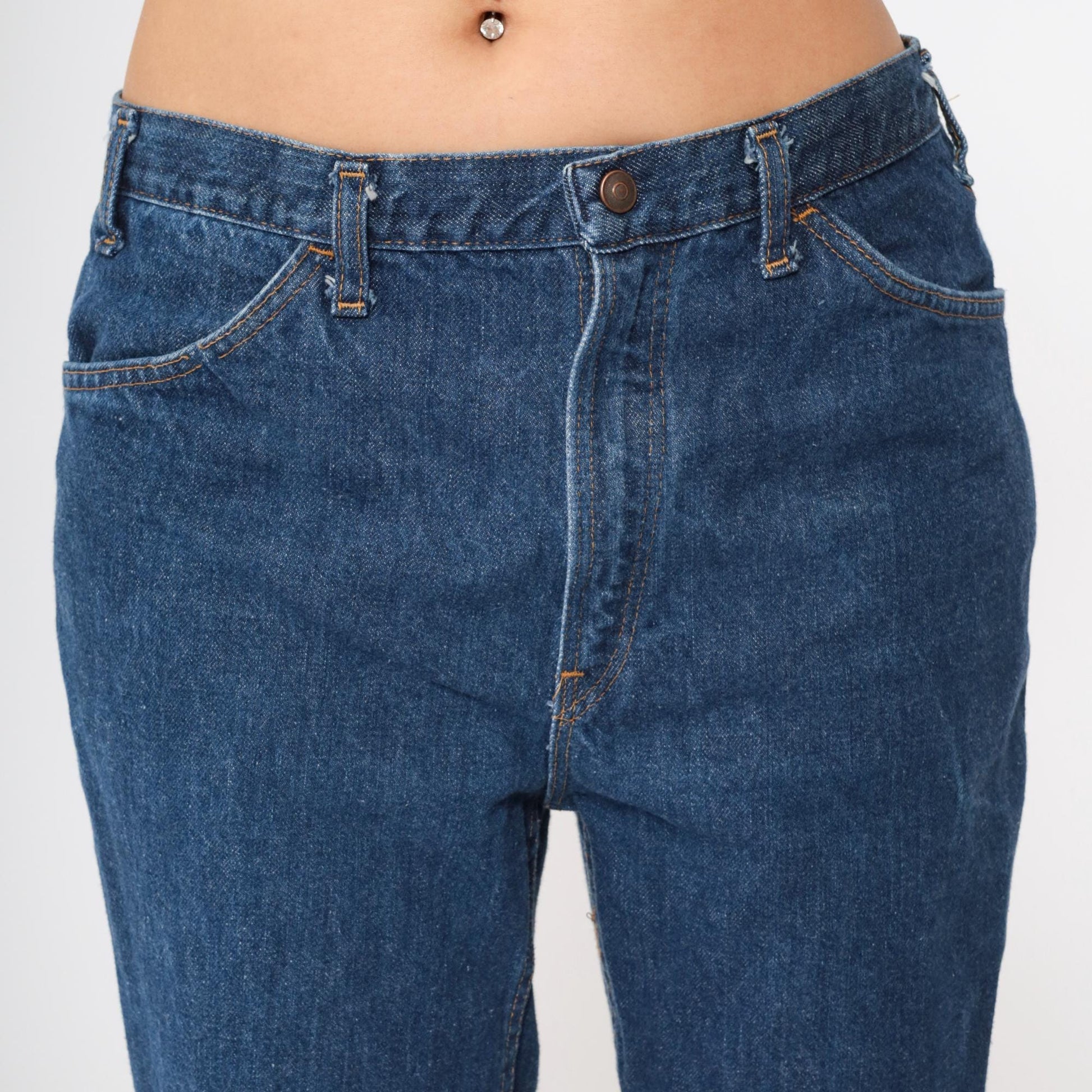 80s Dark Blue Denim High-Rise Boot Cut Jeans Medium 33