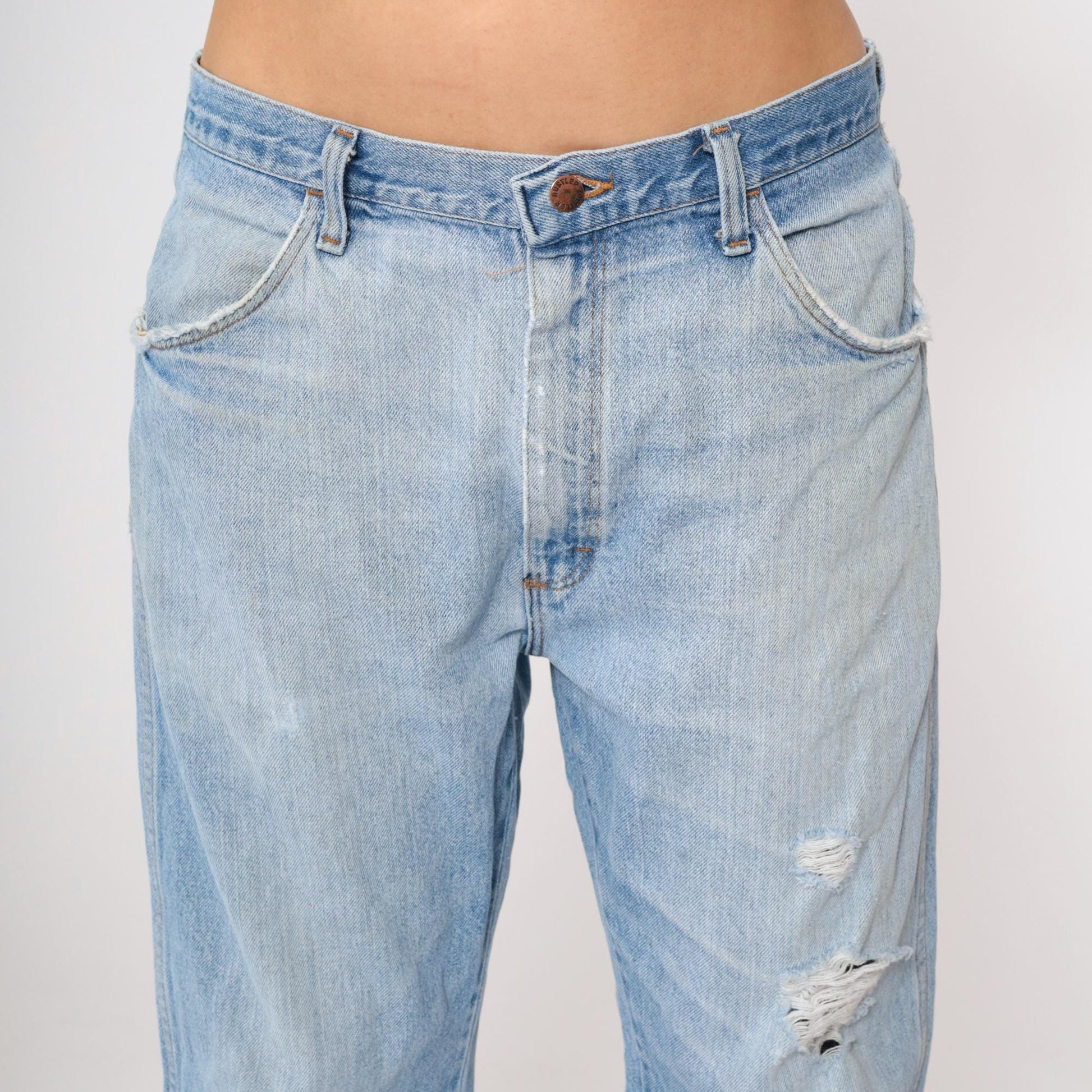 90s Rustler High Rise Straight Leg Jeans Blue Distressed Ripped 38x30