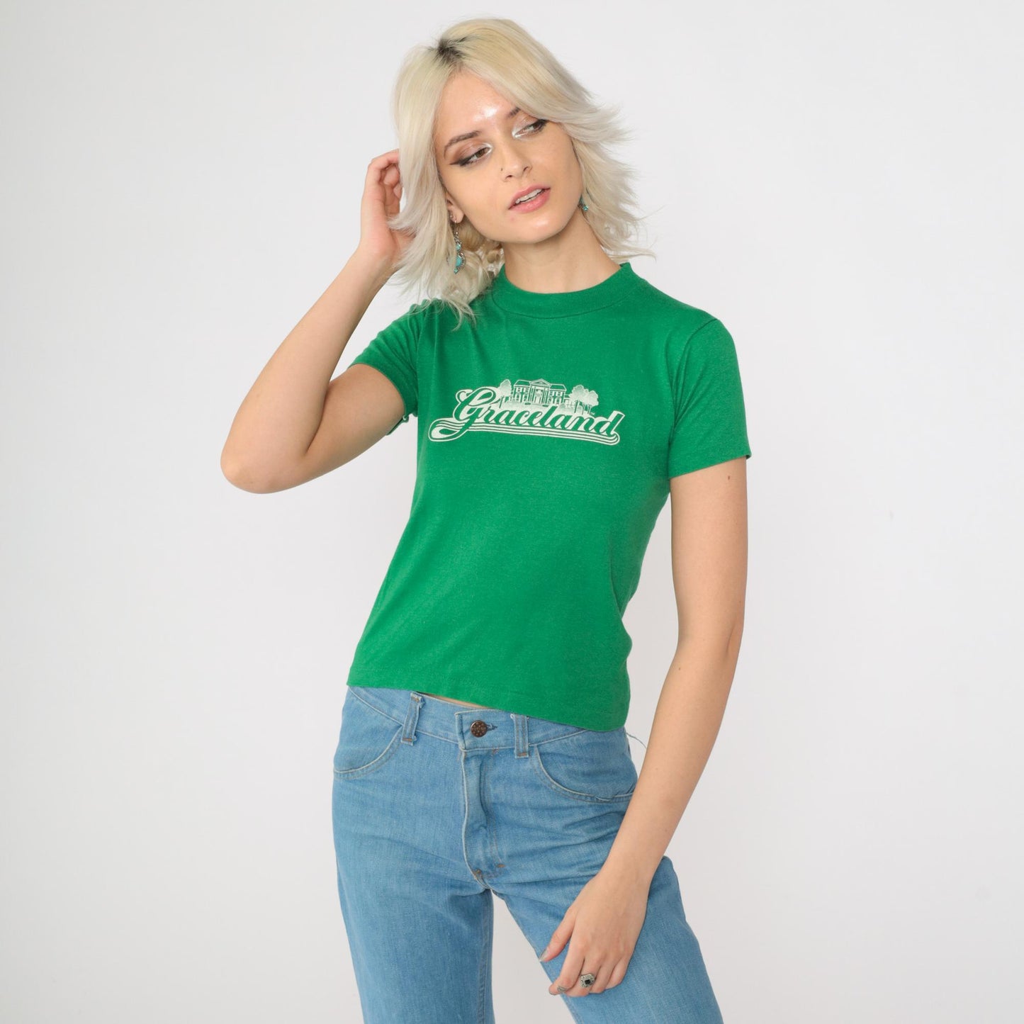 80s Graceland Memphis Tennessee Graphic T-Shirt Green Youth Medium