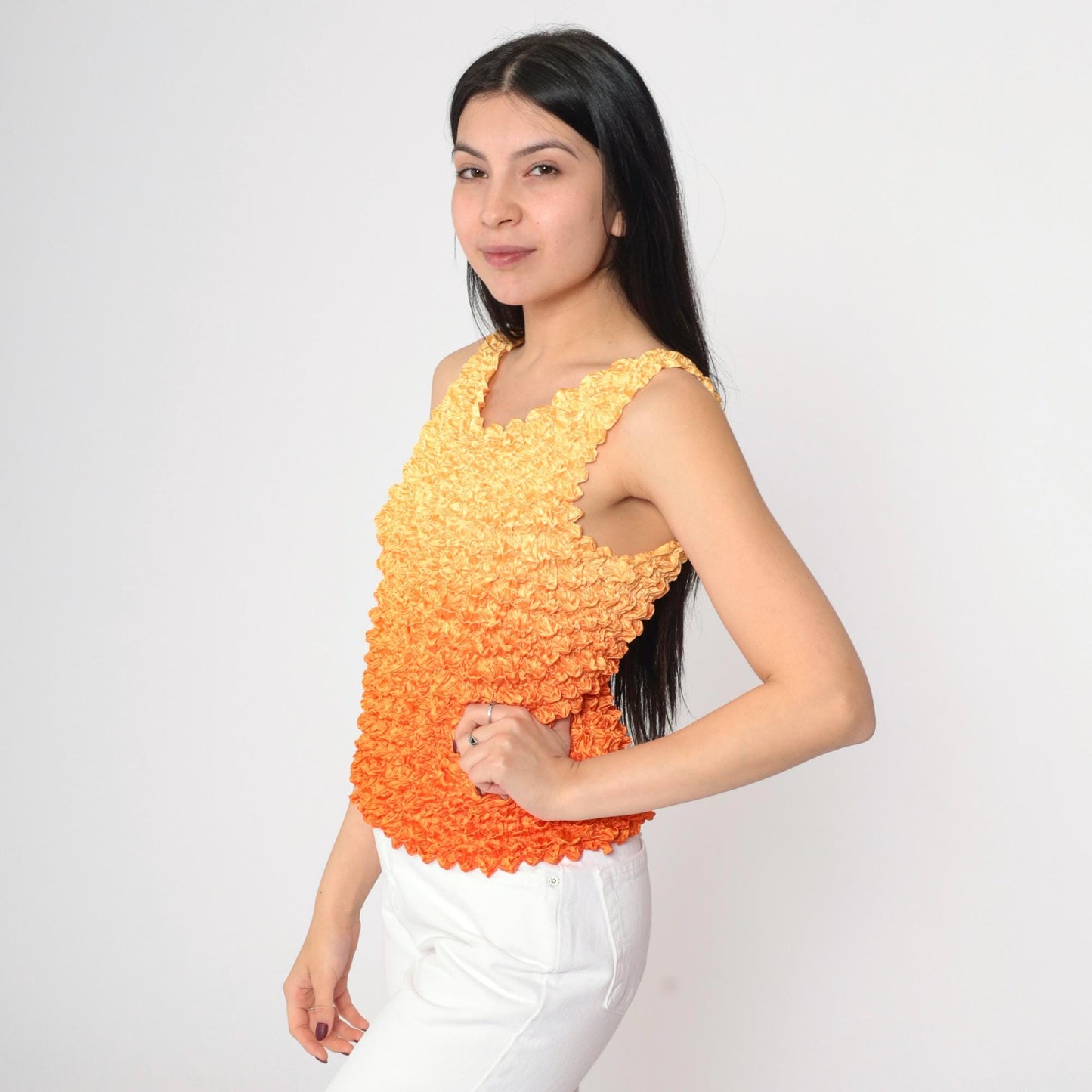 Y2K Ombre Popcorn Texture Tank Top Orange Gradient Stretchy Small Medium