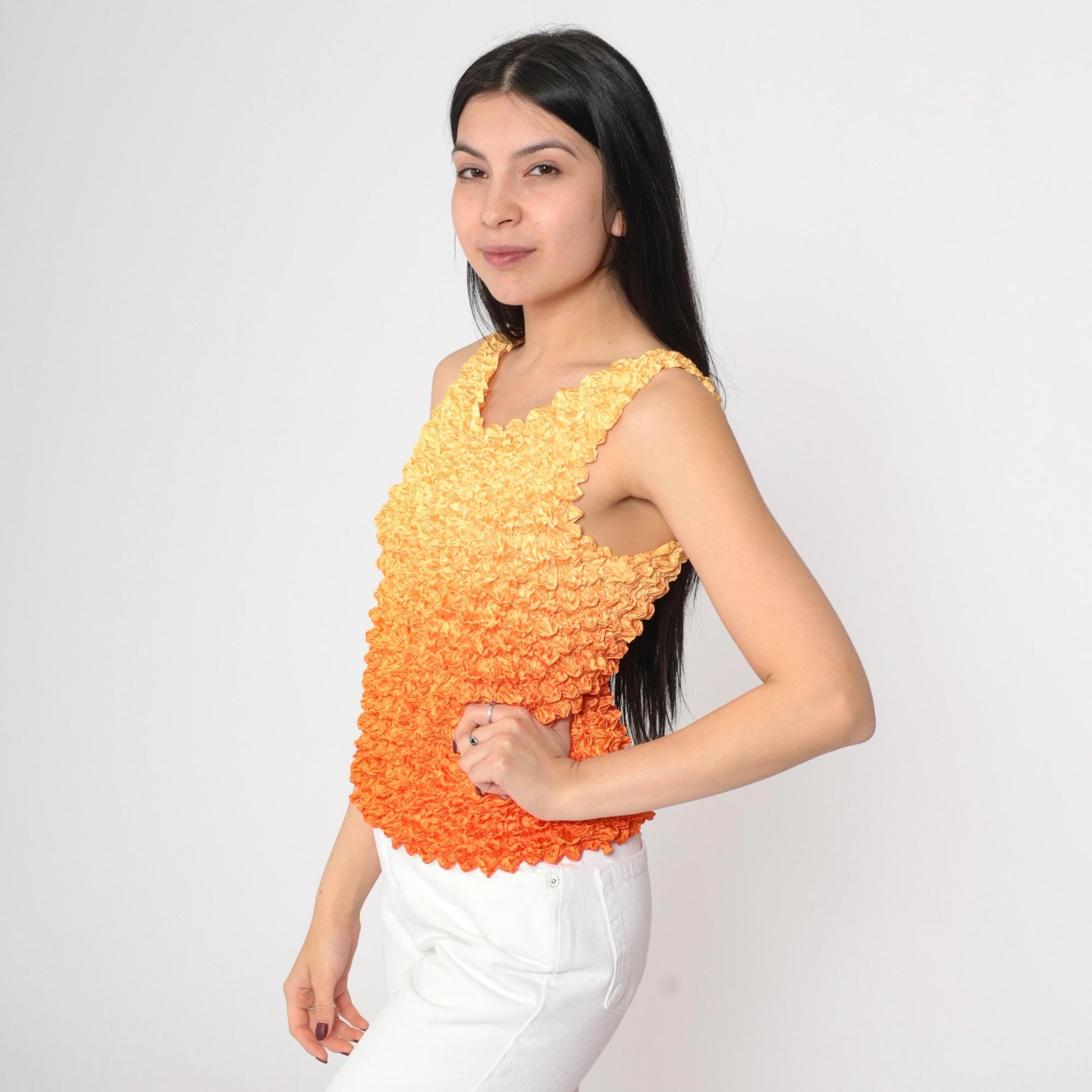 Y2K Ombre Popcorn Texture Tank Top Orange Gradient Stretchy Small Medium