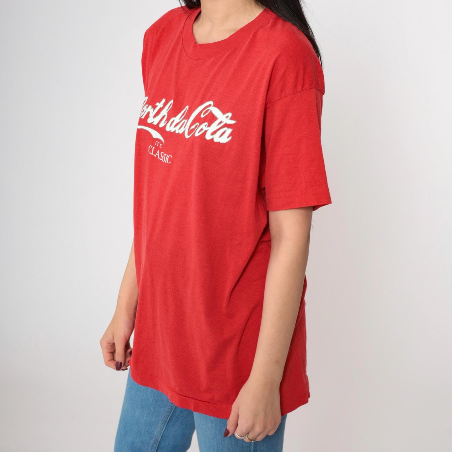 90s North daCola North Dakota Graphic T-Shirt Faded Red Medium