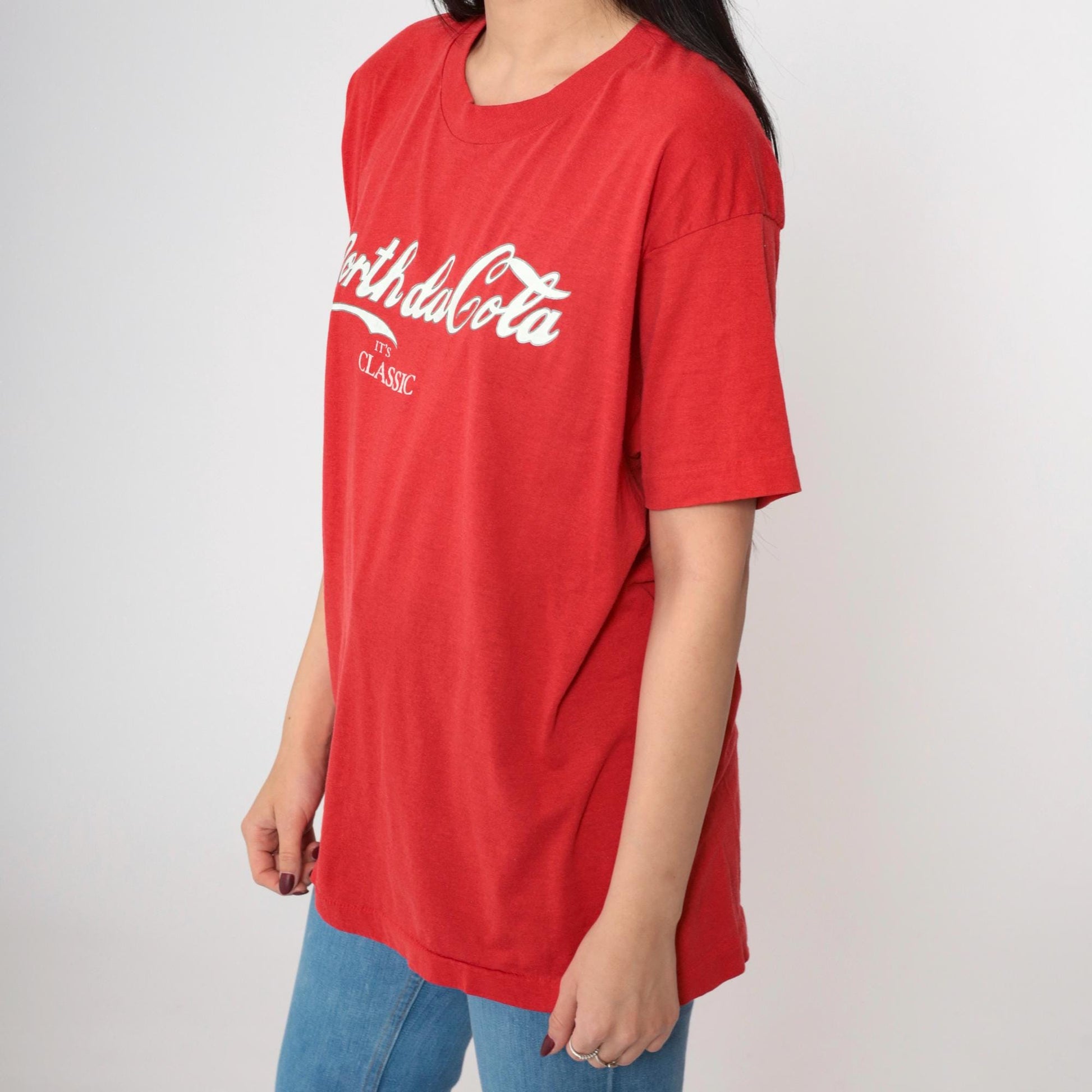 90s North daCola North Dakota Graphic T-Shirt Faded Red Medium