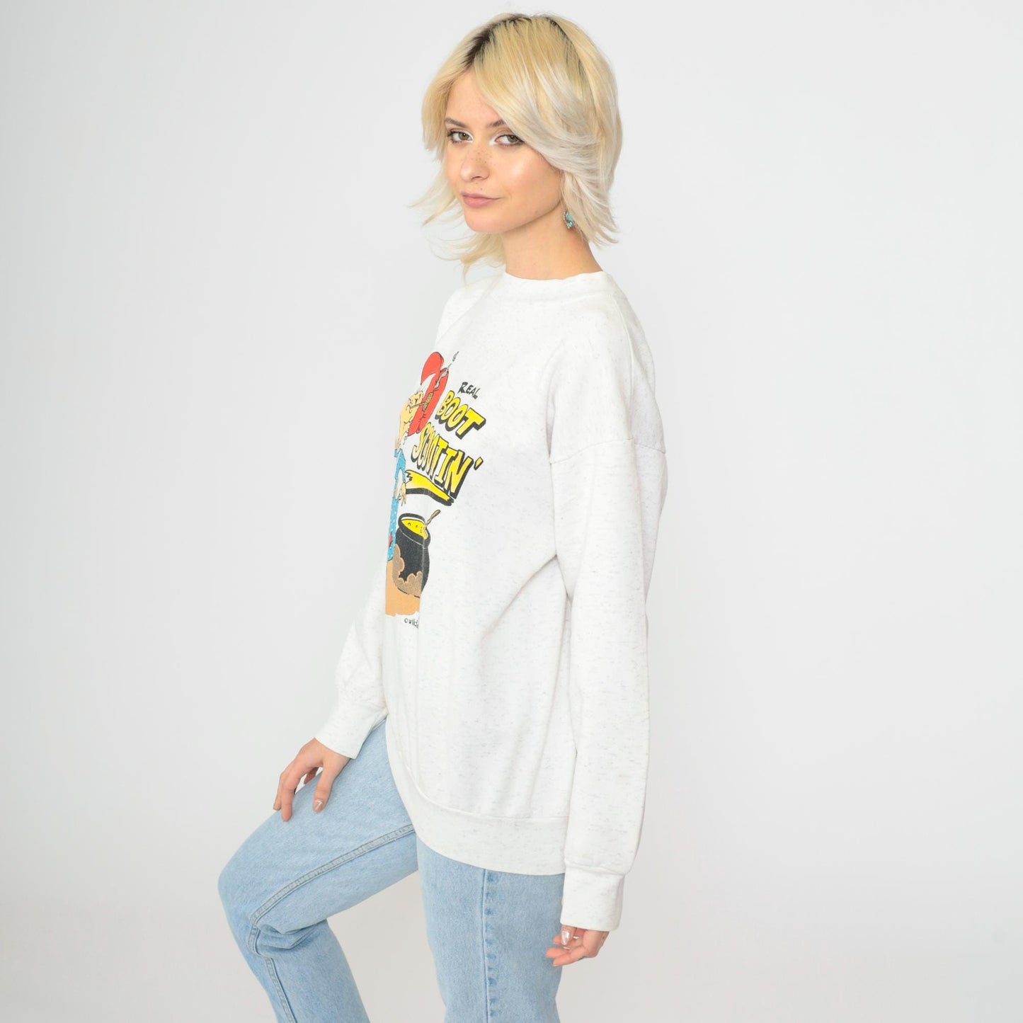 90s Wild Hare Boot Scootin' Granny Graphic Sweatshirt Grey Medium Large